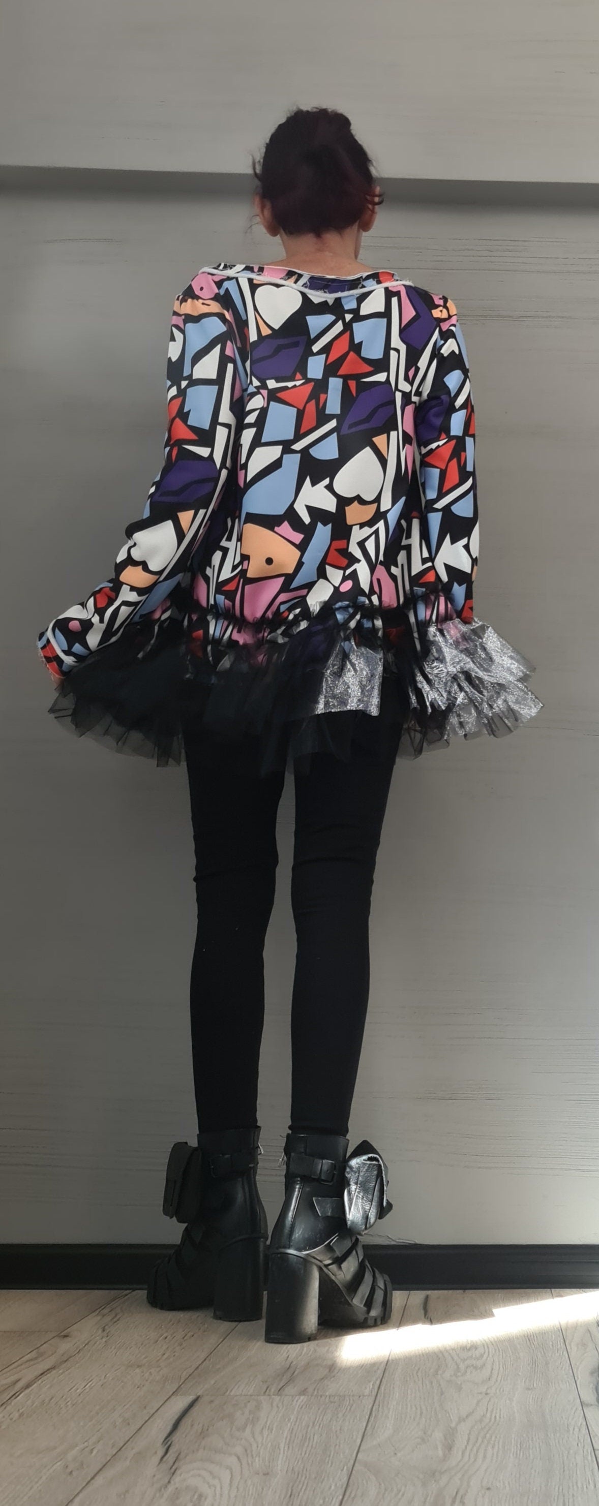 Avant Garde Tunic Blouse, New collection, Loose Tunic, Oversize Tunic Dress, Printed Tulle Top, Extravagant Tunic, Long Sleeve