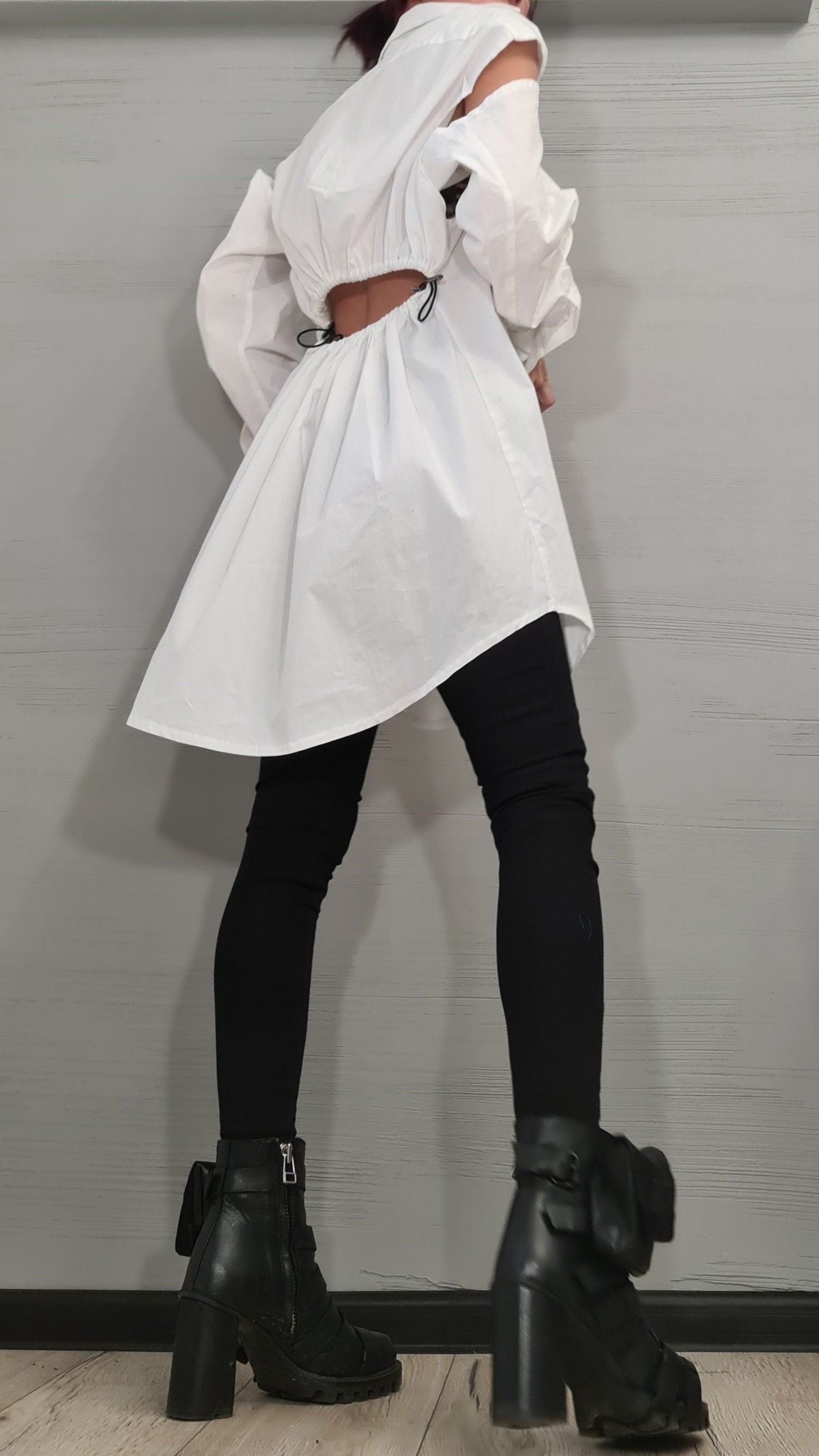Deconstructed White Shirt, Sexy Open Back, Long Shirt, Avant Garde Loose Shirt, Extravagant Shirt, Tunic Shirt, Long Short Sleeve
