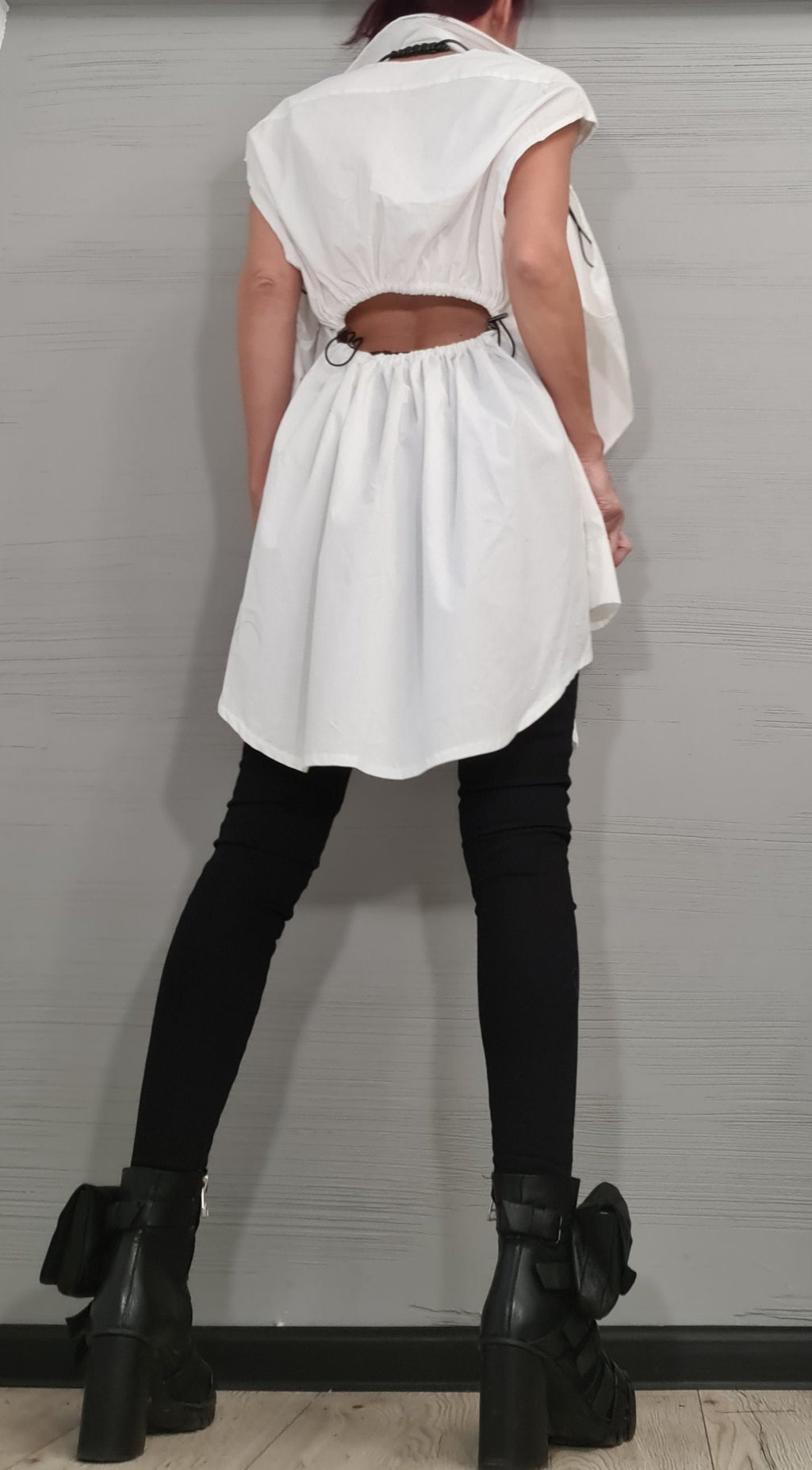 Deconstructed White Shirt, Sexy Open Back, Long Shirt, Avant Garde Loose Shirt, Extravagant Shirt, Tunic Shirt, Long Short Sleeve