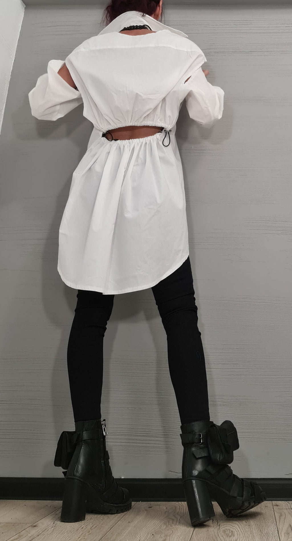Deconstructed White Shirt, Sexy Open Back, Long Shirt, Avant Garde Loose Shirt, Extravagant Shirt, Tunic Shirt, Long Short Sleeve