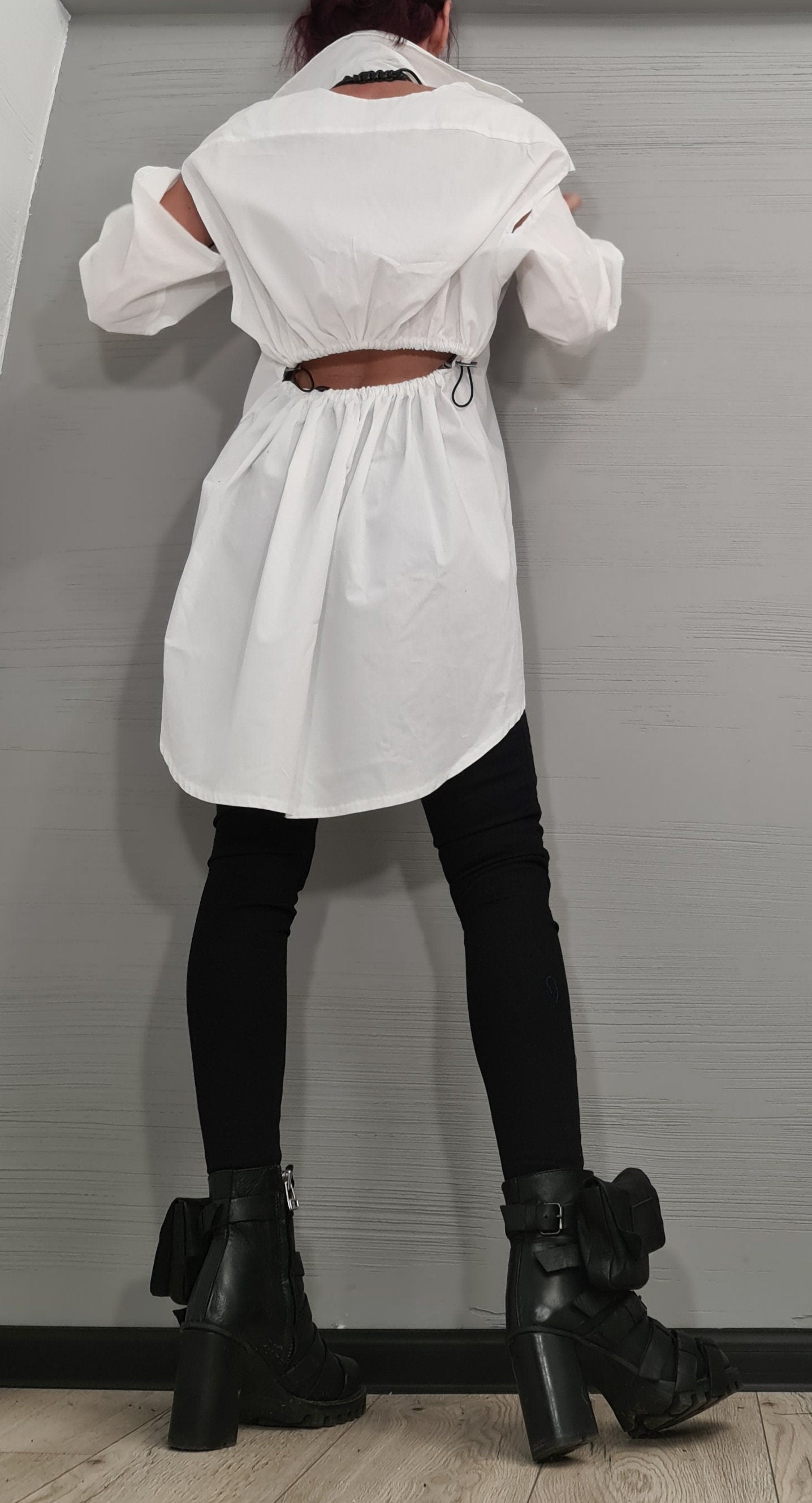 Deconstructed White Shirt, Sexy Open Back, Long Shirt, Avant Garde Loose Shirt, Extravagant Shirt, Tunic Shirt, Long Short Sleeve