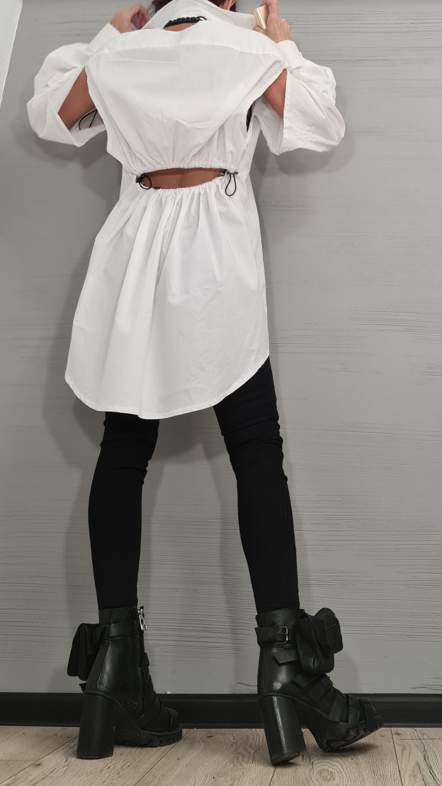 Deconstructed White Shirt, Sexy Open Back, Long Shirt, Avant Garde Loose Shirt, Extravagant Shirt, Tunic Shirt, Long Short Sleeve