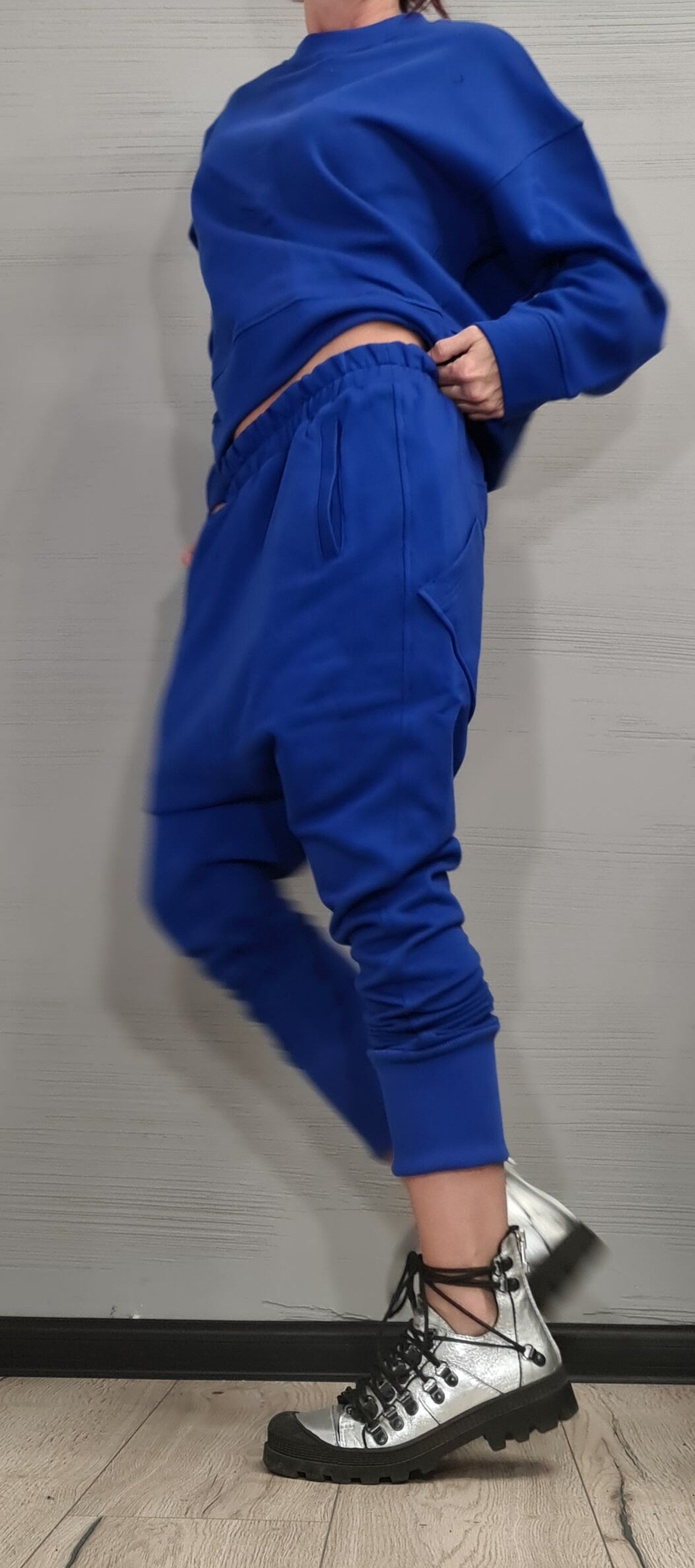 Extravagant Blue Women Set, Casual Cotton Women Set, Sport Set, Loose Women Harem Pants, Loose Blouse, New collection