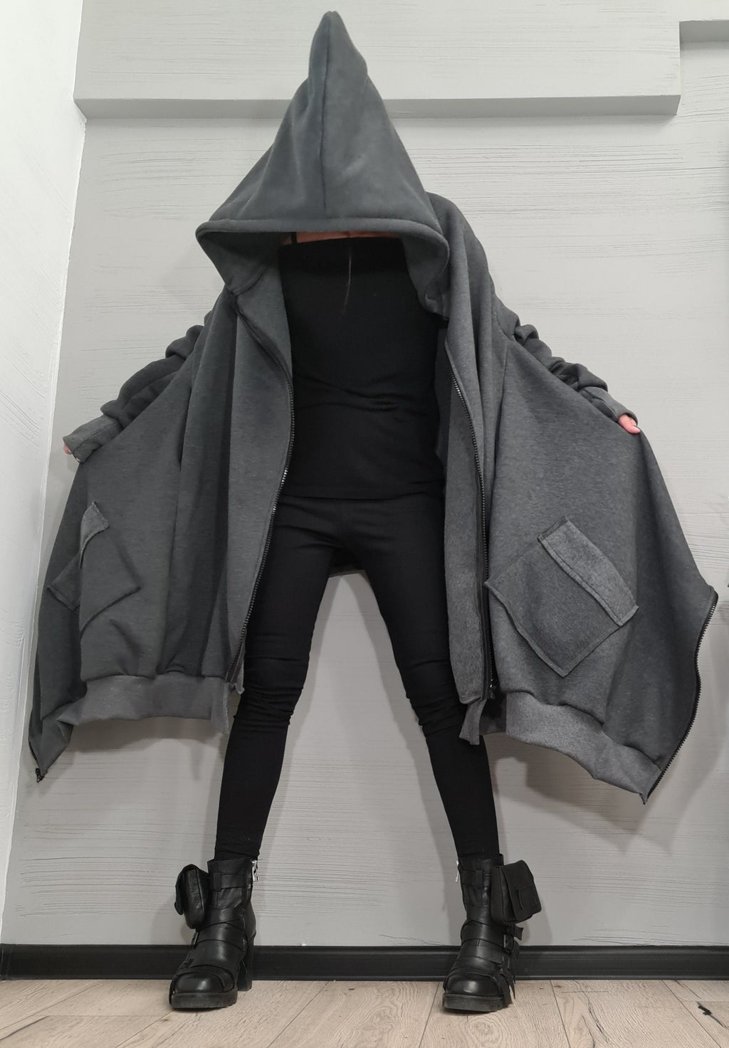 New collection Warm Hooded Cotton Sweatshirt, Asymmetric Sweatshirt, Short Long Extravagant Vest, Women Sexy Sweatshirt