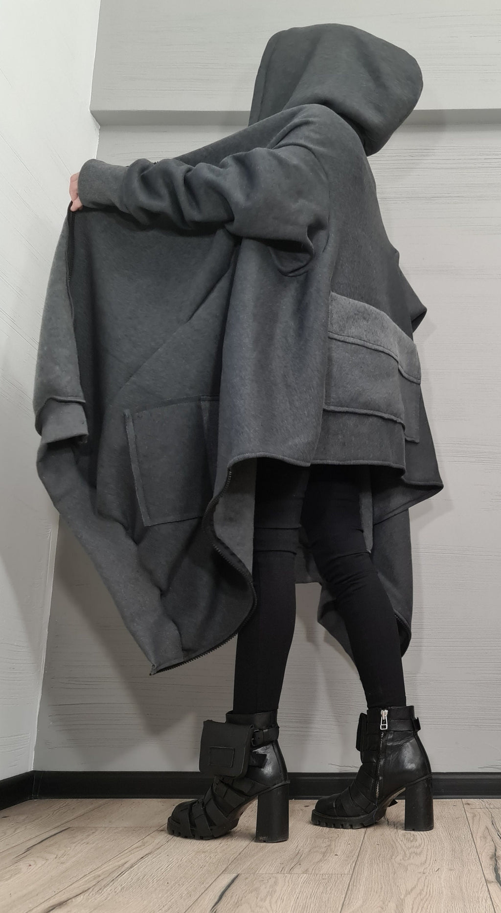 New collection Warm Hooded Cotton Sweatshirt, Asymmetric Sweatshirt, Short Long Extravagant Vest, Women Sexy Sweatshirt