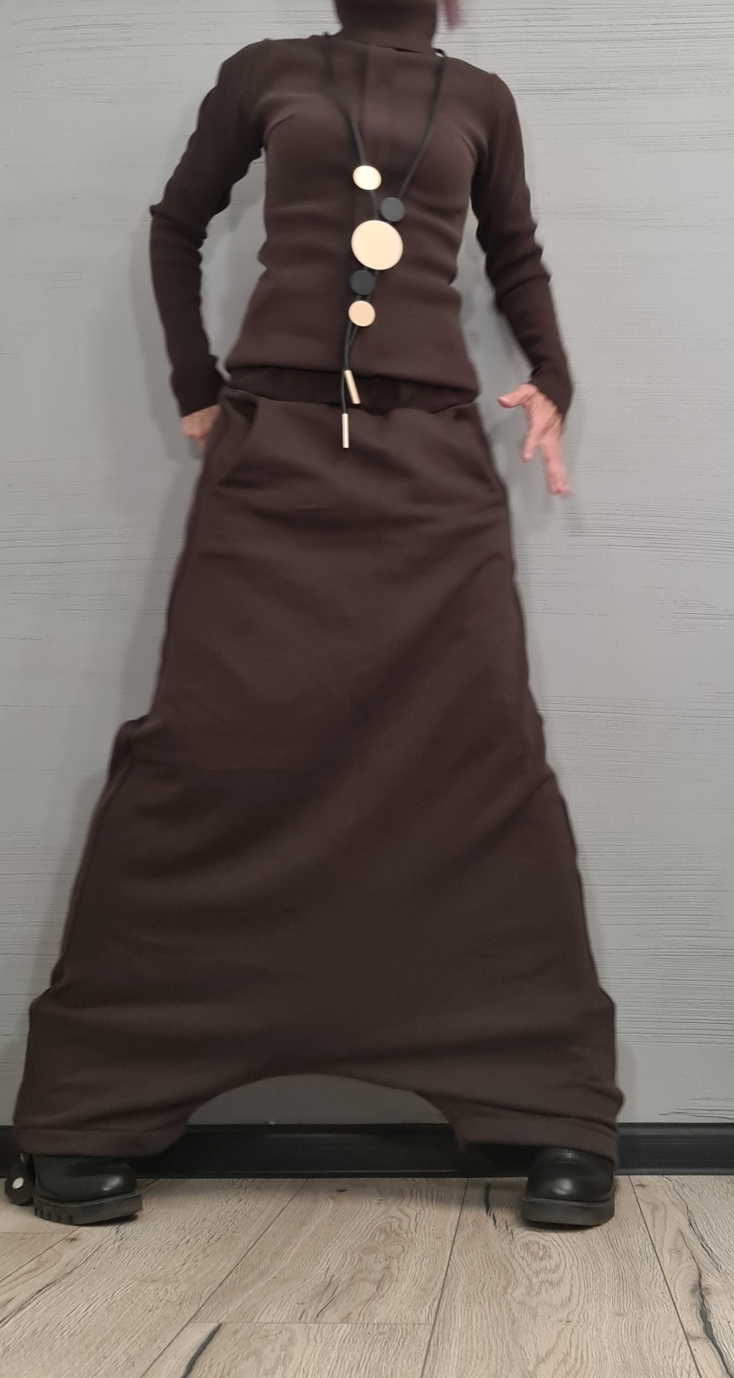 New collection Brown Outwear Women Set, Harem Pants, Extravagant Cotton Set, Extravagant Blouse, Harem pant, Asymmetrical Set