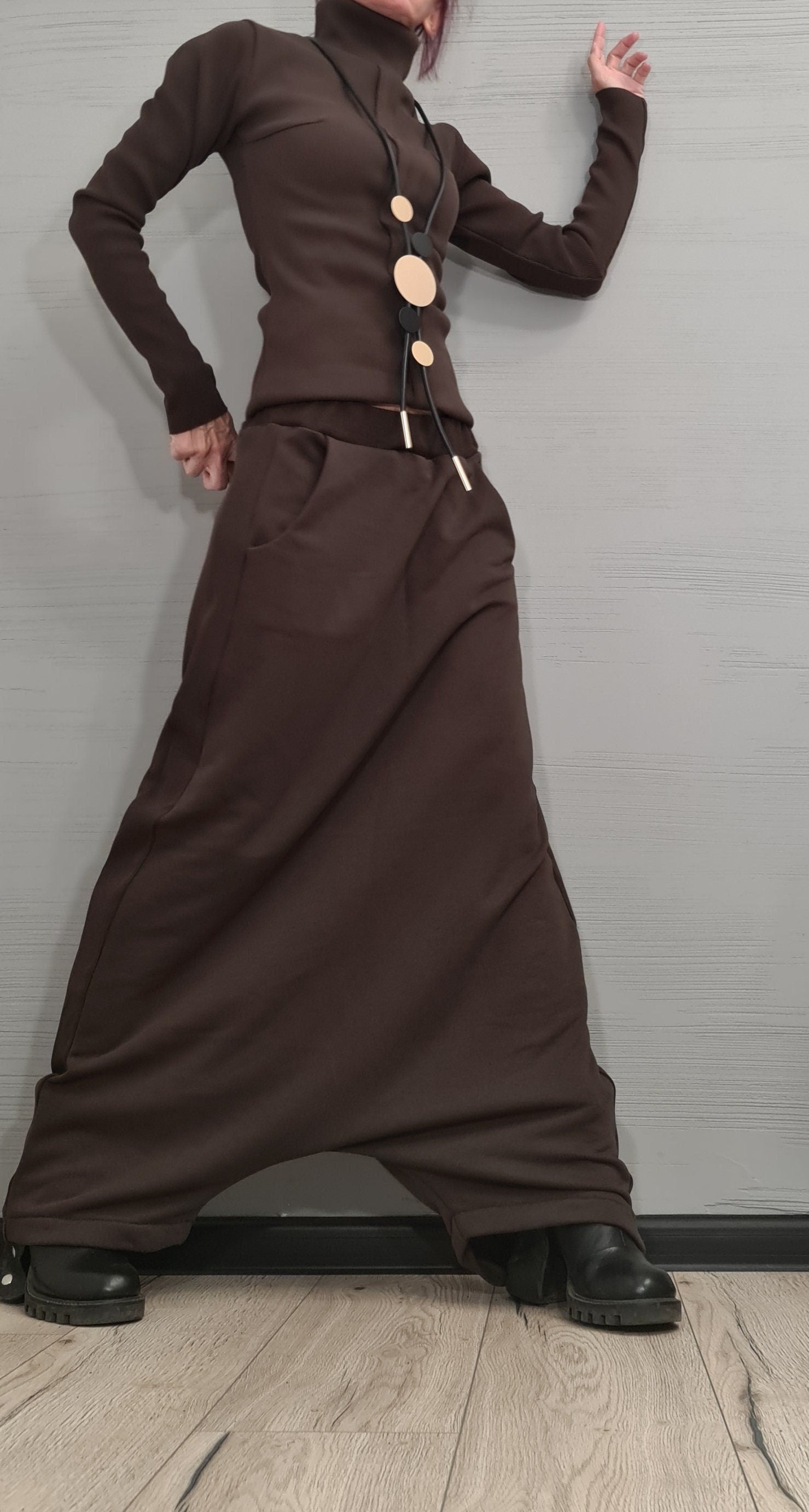 New collection Brown Outwear Women Set, Harem Pants, Extravagant Cotton Set, Extravagant Blouse, Harem pant, Asymmetrical Set