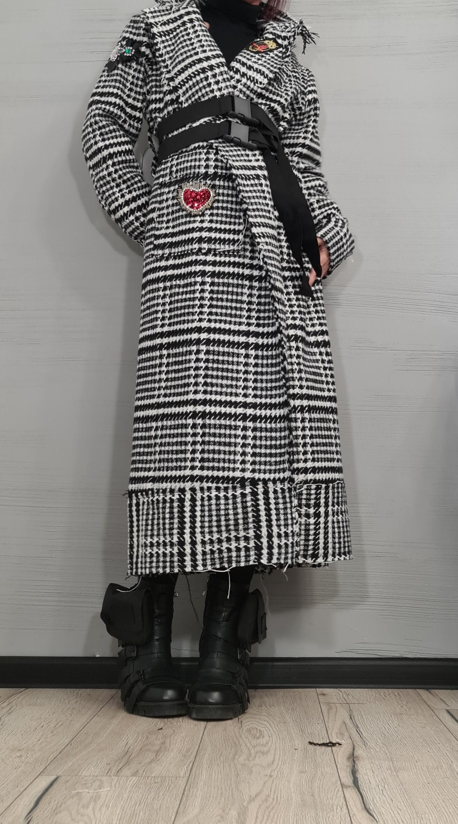 New collection Extravagant Long Coat, Avant Garde Coat, Wool Coat, Gothic Coat, Wool Plaid Coat, Winter Coat, Loose Coat