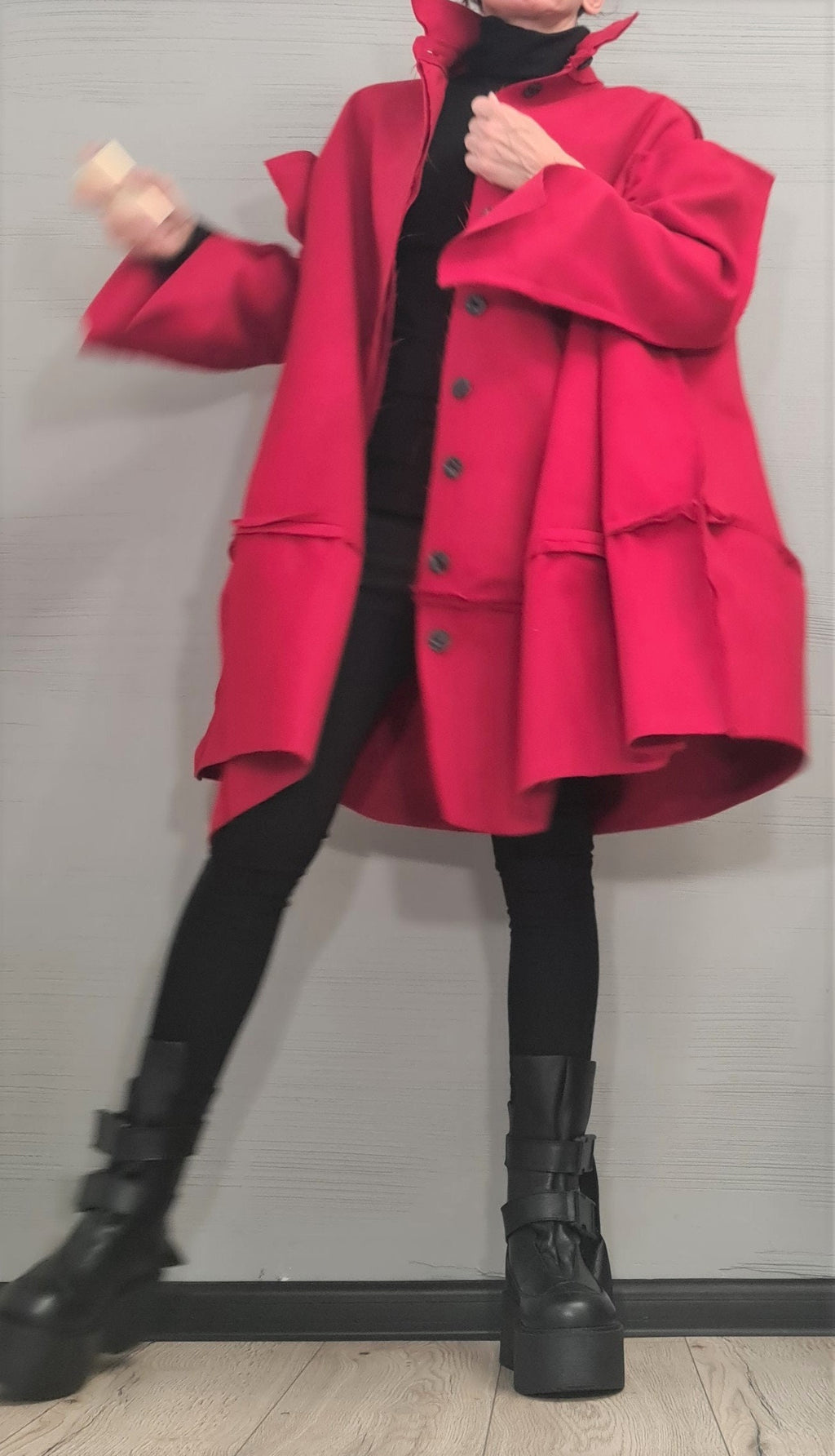 Extravagant Deconstructed Coat, RED Coat, Wool Coat, Winter Coat, Plus Size Clothing, Oversize Coat, Warm Coat, New collection