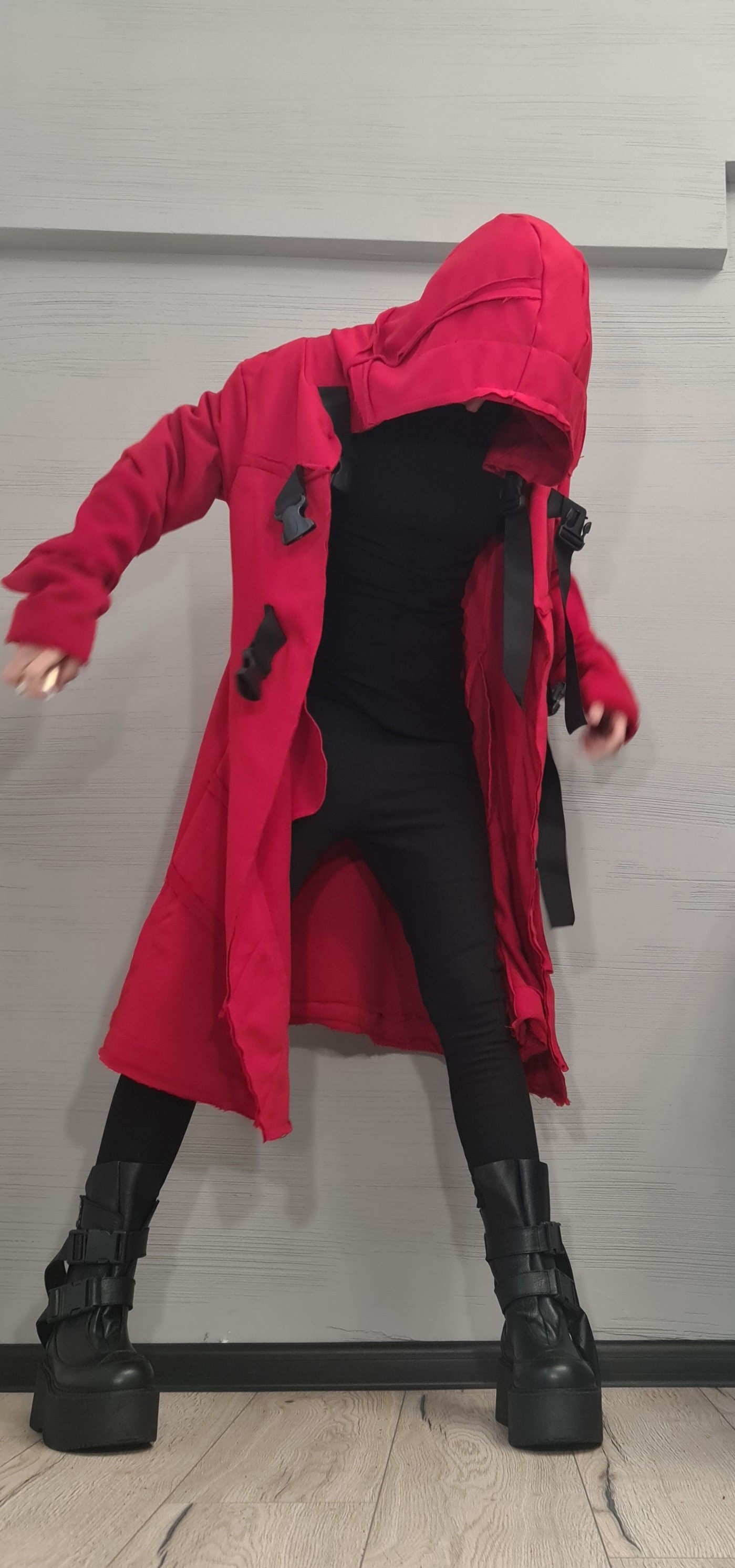 New Collection Extravagant RED Cotton Sweatshirt Vest, Hooded Vest, Plus Size Clothing, Long Sweatshirt , Gothic Vest, Asymmetric Vest