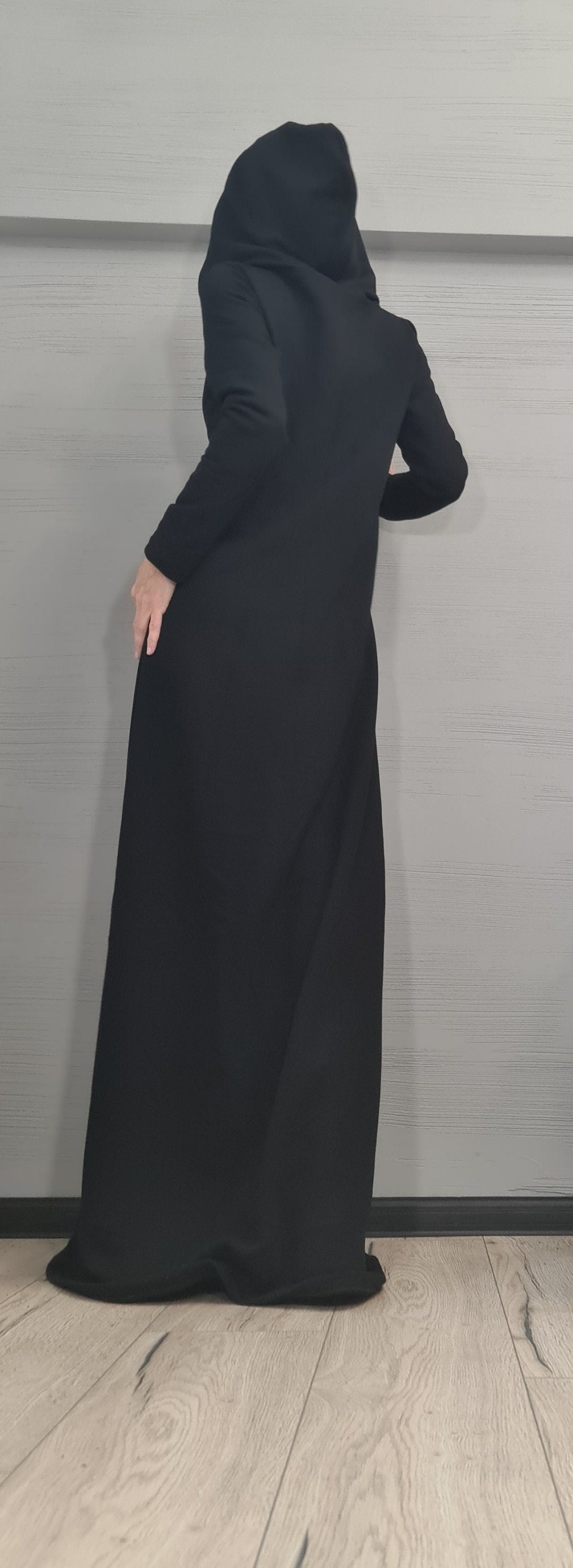 Long Hooded Dress, Black Dress, Plus Size Clothing, Cotton Dress, Extravagant Dress, Long Sleeve Dress, New collection