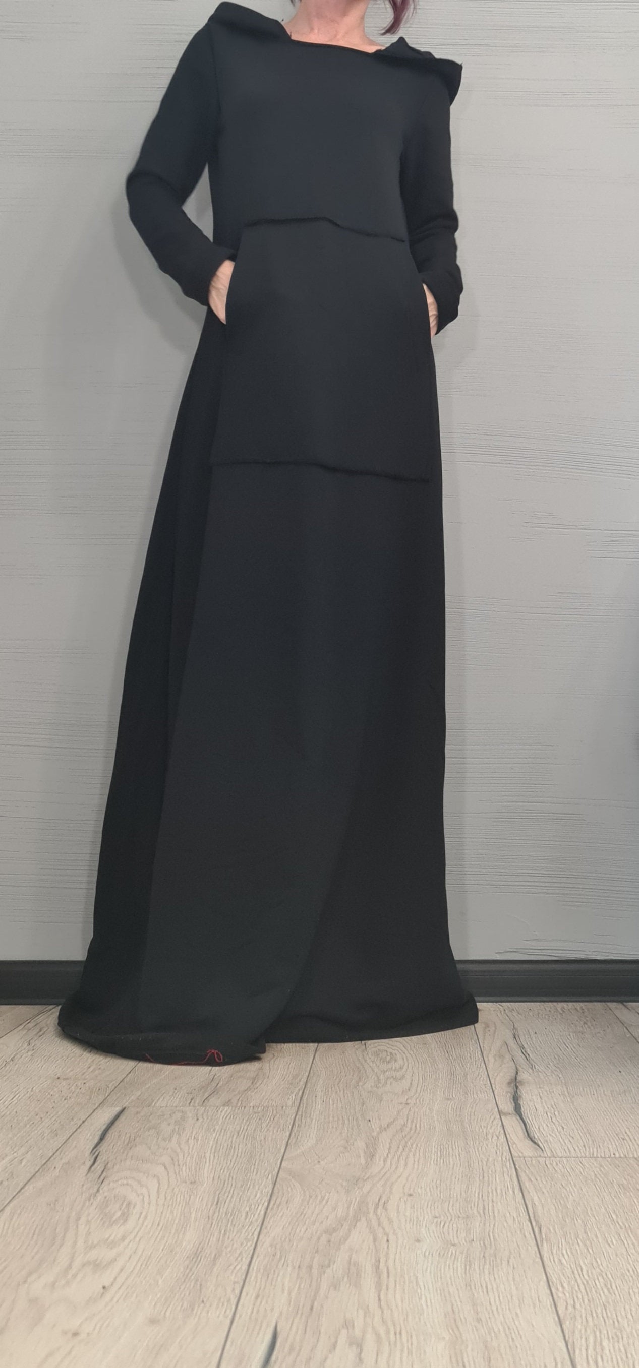 Long Hooded Dress, Black Dress, Plus Size Clothing, Cotton Dress, Extravagant Dress, Long Sleeve Dress, New collection