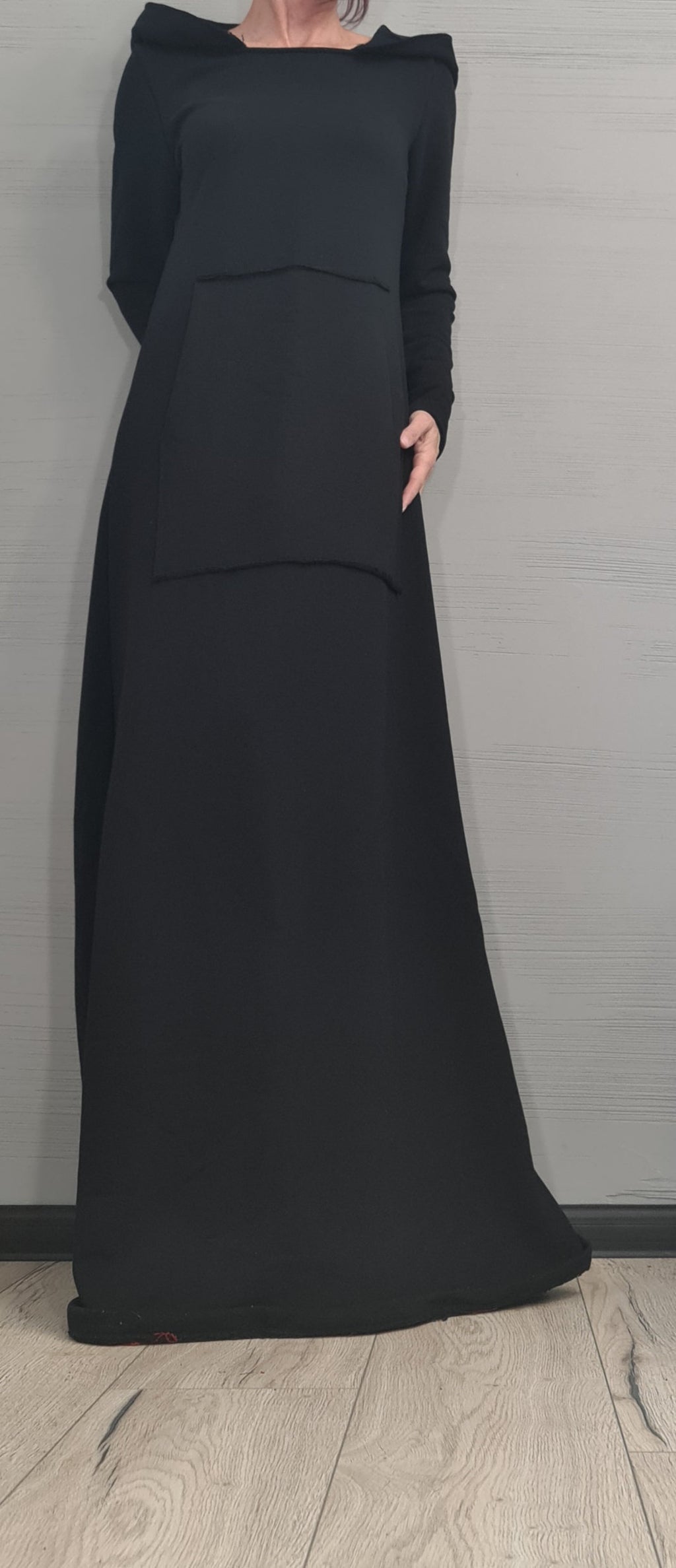Long Hooded Dress, Black Dress, Plus Size Clothing, Cotton Dress, Extravagant Dress, Long Sleeve Dress, New collection
