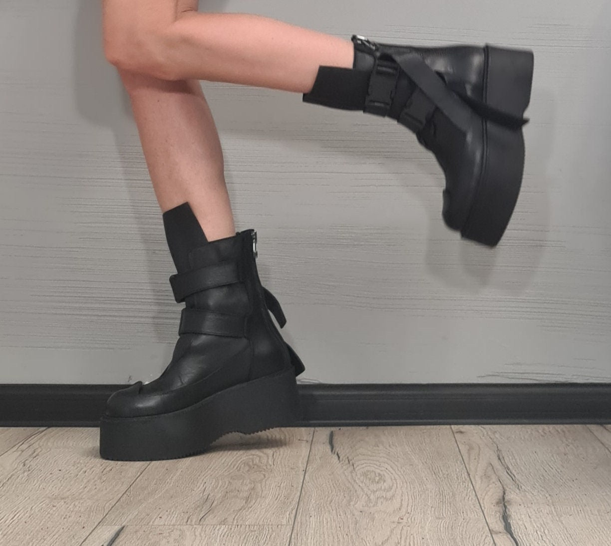 New collection Extravagant Black Platform Shoes, Platform All seasons, Gothic Women Boots, Leather Ankle Boots, Grunge Boots