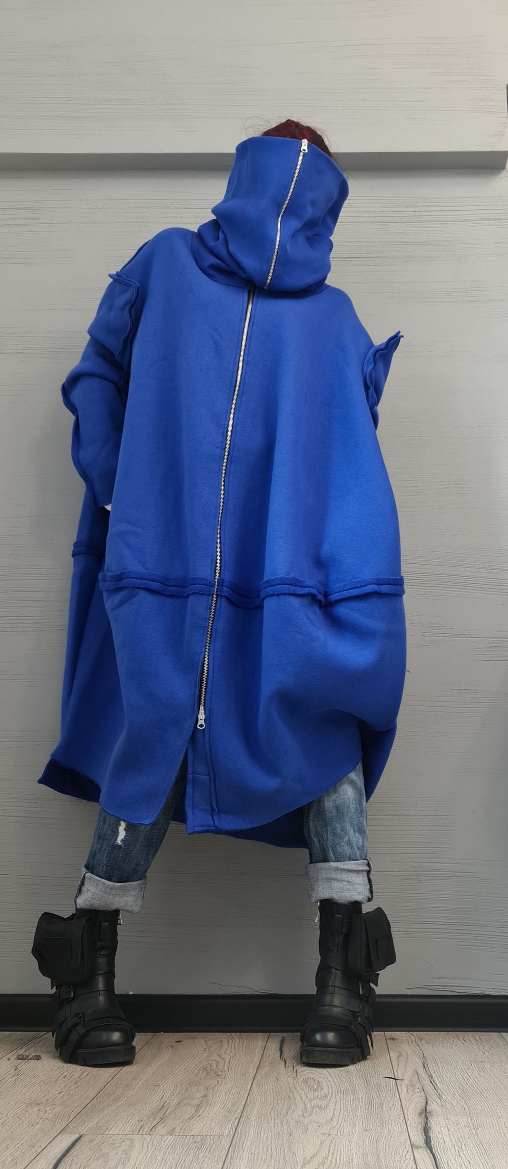 New collection Cotton Warm Sweatshirt,  Extravagant  Sweatshirt, Plus Size Clothing, Oversize Vest, Royal Blue, Loose Sweatshirt