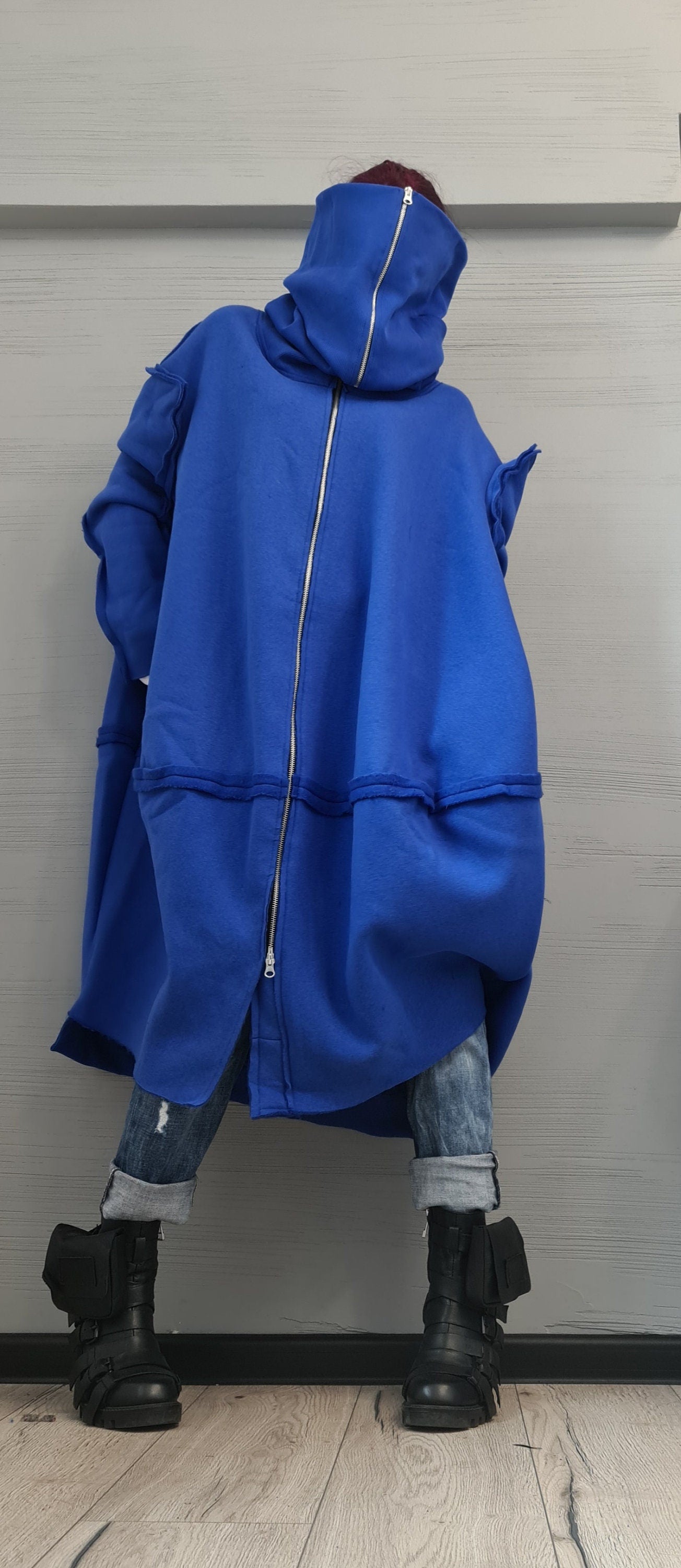 New collection Cotton Warm Sweatshirt,  Extravagant  Sweatshirt, Plus Size Clothing, Oversize Vest, Royal Blue, Loose Sweatshirt