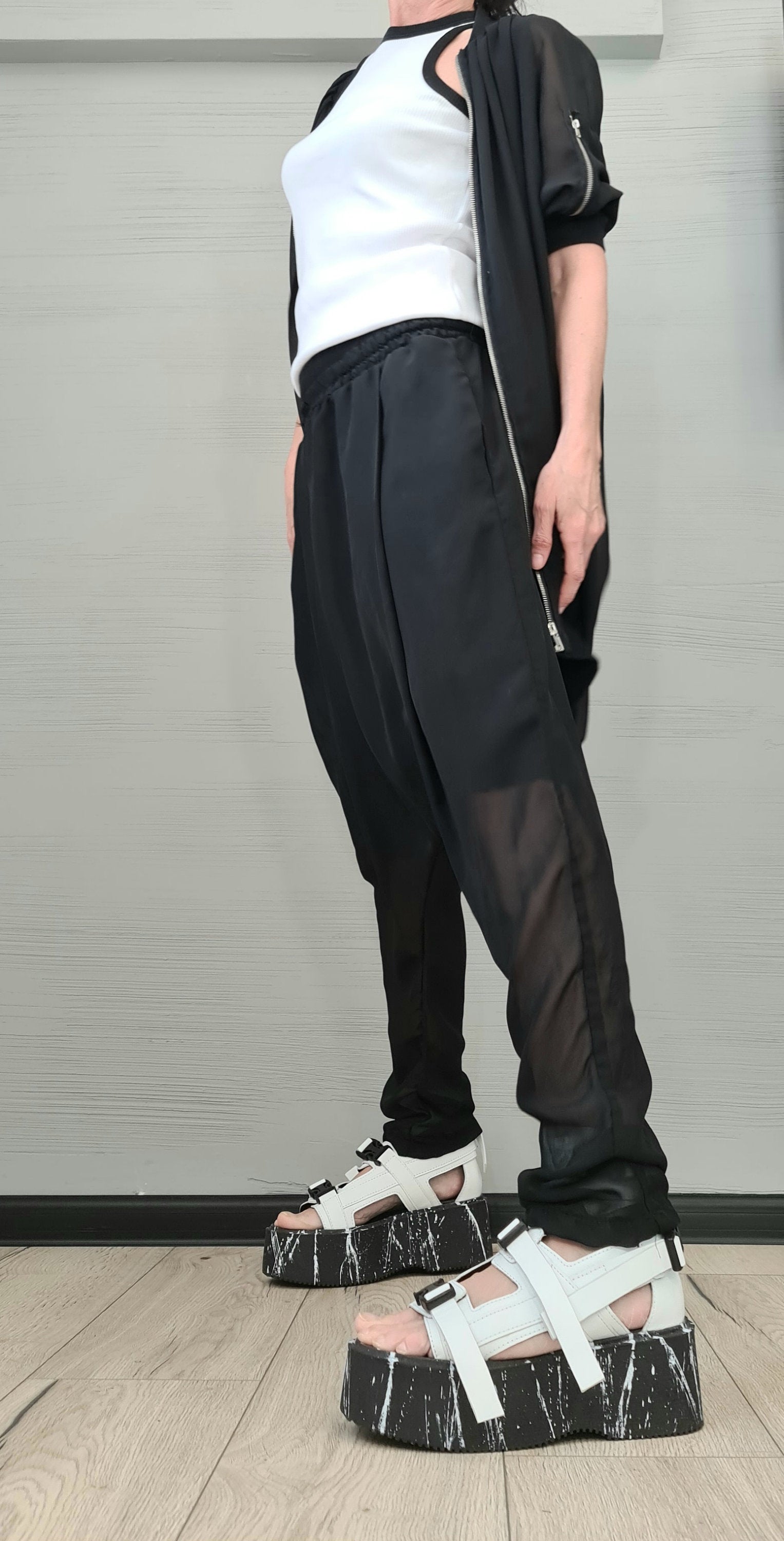 New collection Outwear Women Set, Harem Pants, Loose Set, Extravagant Chiffon Set, Extravagant Sweatshirt and Pants, Asymmetrical Set