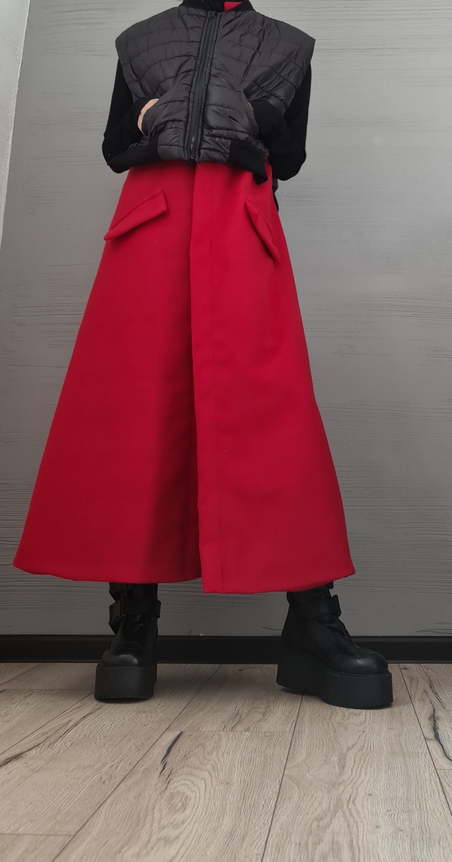 New collection Double vest, Asymmetric Sleeveless Vest, Long Short Vest,  Black Red Vest, Extravagant Vest, Designer Vest, Two-piece Vest