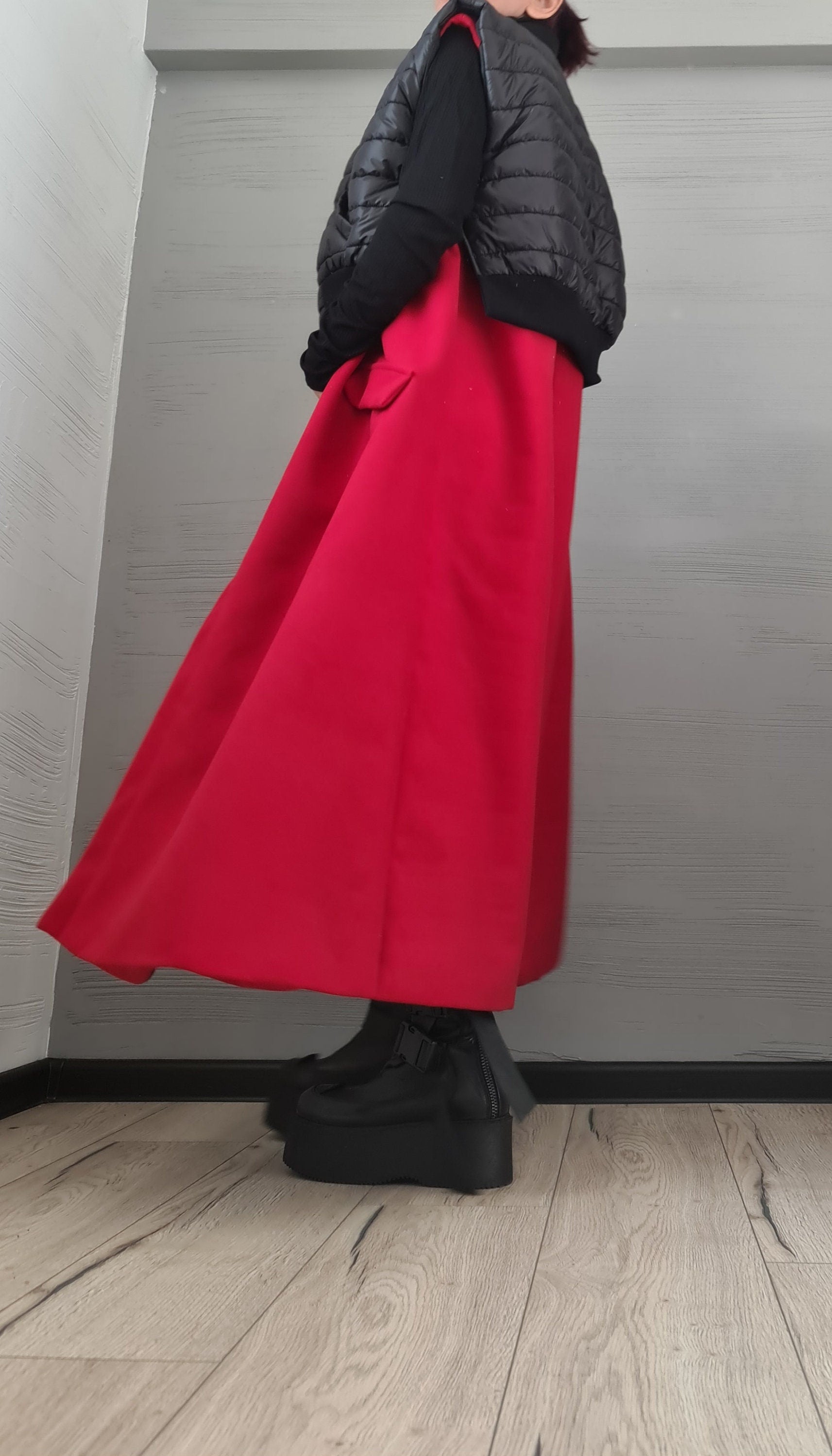 New collection Double vest, Asymmetric Sleeveless Vest, Long Short Vest,  Black Red Vest, Extravagant Vest, Designer Vest, Two-piece Vest