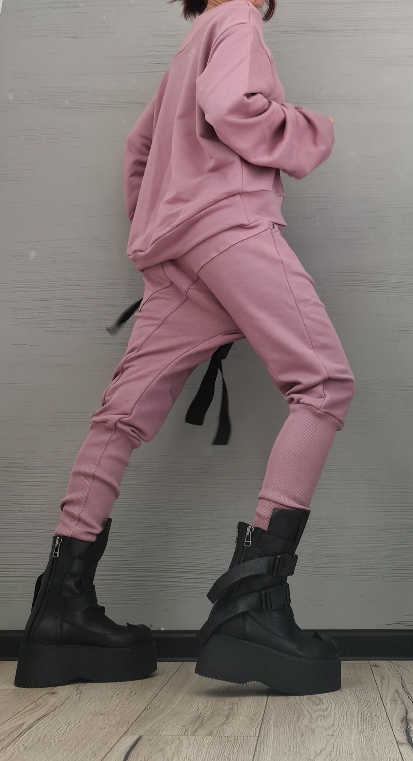 New collection Ash roses Set, Extravagant Women Set, Casual Cotton Sport Set, Harem Pants, Asymmetric blouse, short long sleeves