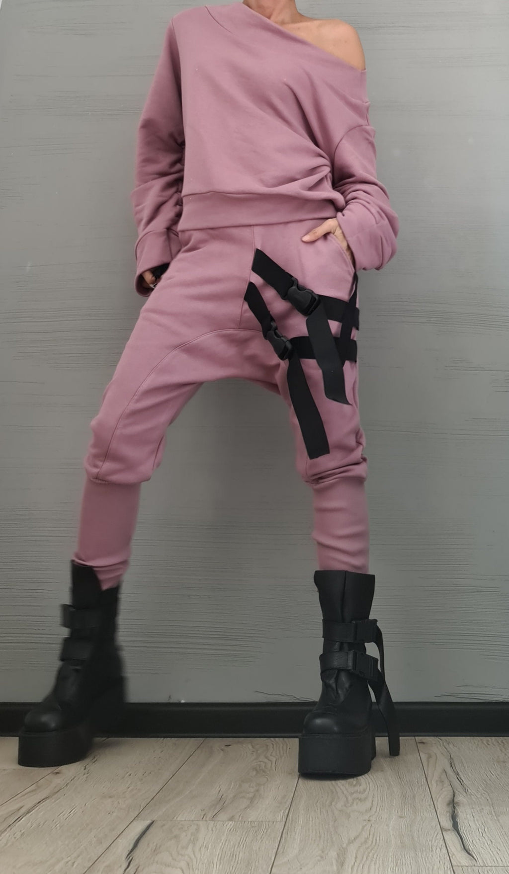 New collection Ash roses Set, Extravagant Women Set, Casual Cotton Sport Set, Harem Pants, Asymmetric blouse, short long sleeves