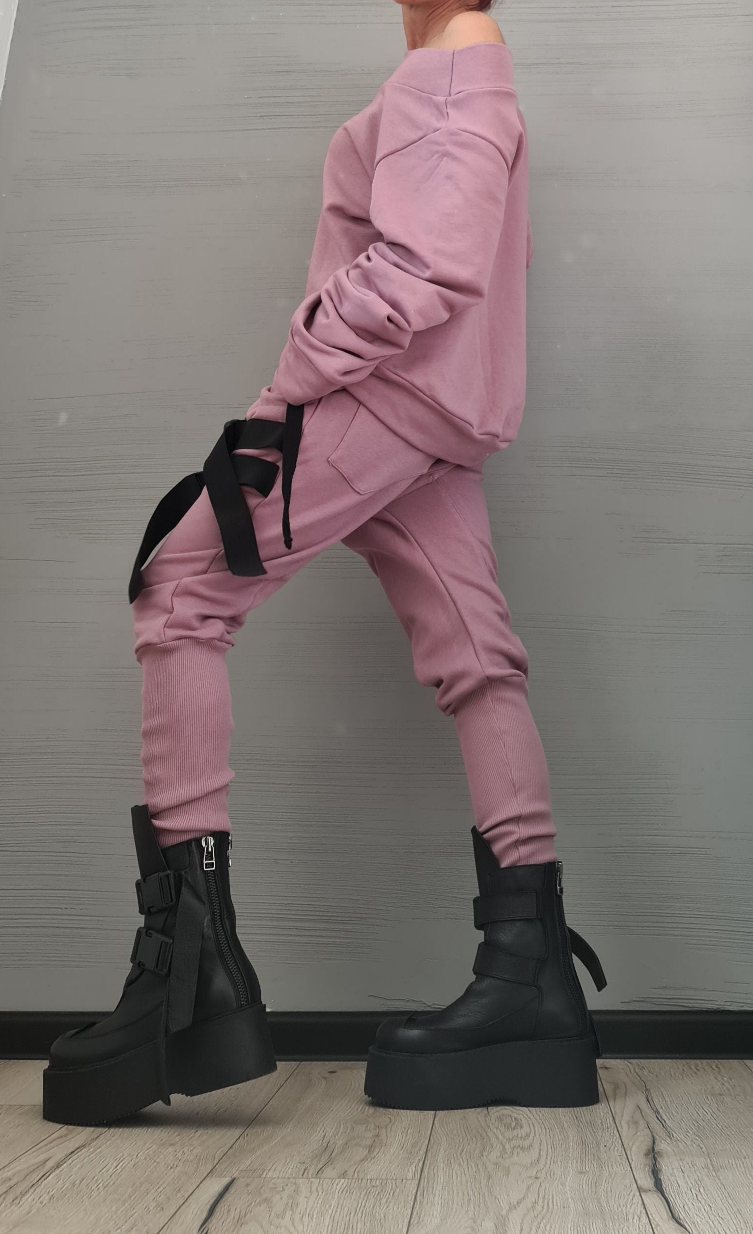 New collection Ash roses Set, Extravagant Women Set, Casual Cotton Sport Set, Harem Pants, Asymmetric blouse, short long sleeves