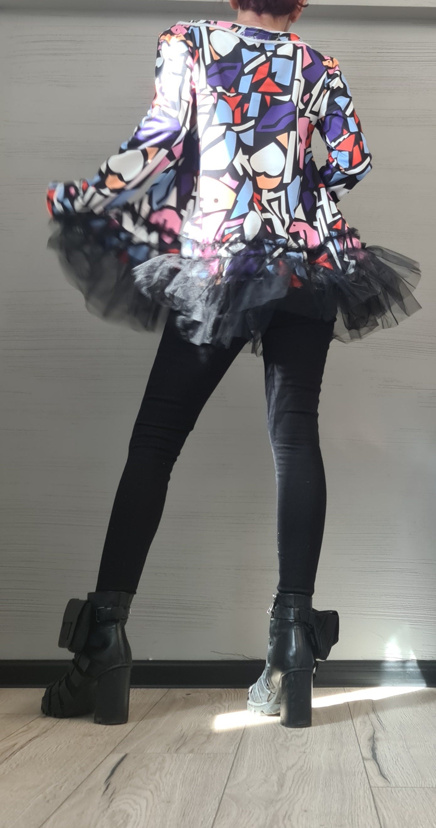 Avant Garde Tunic Blouse, New collection, Loose Tunic, Oversize Tunic Dress, Printed Tulle Top, Extravagant Tunic, Long Sleeve