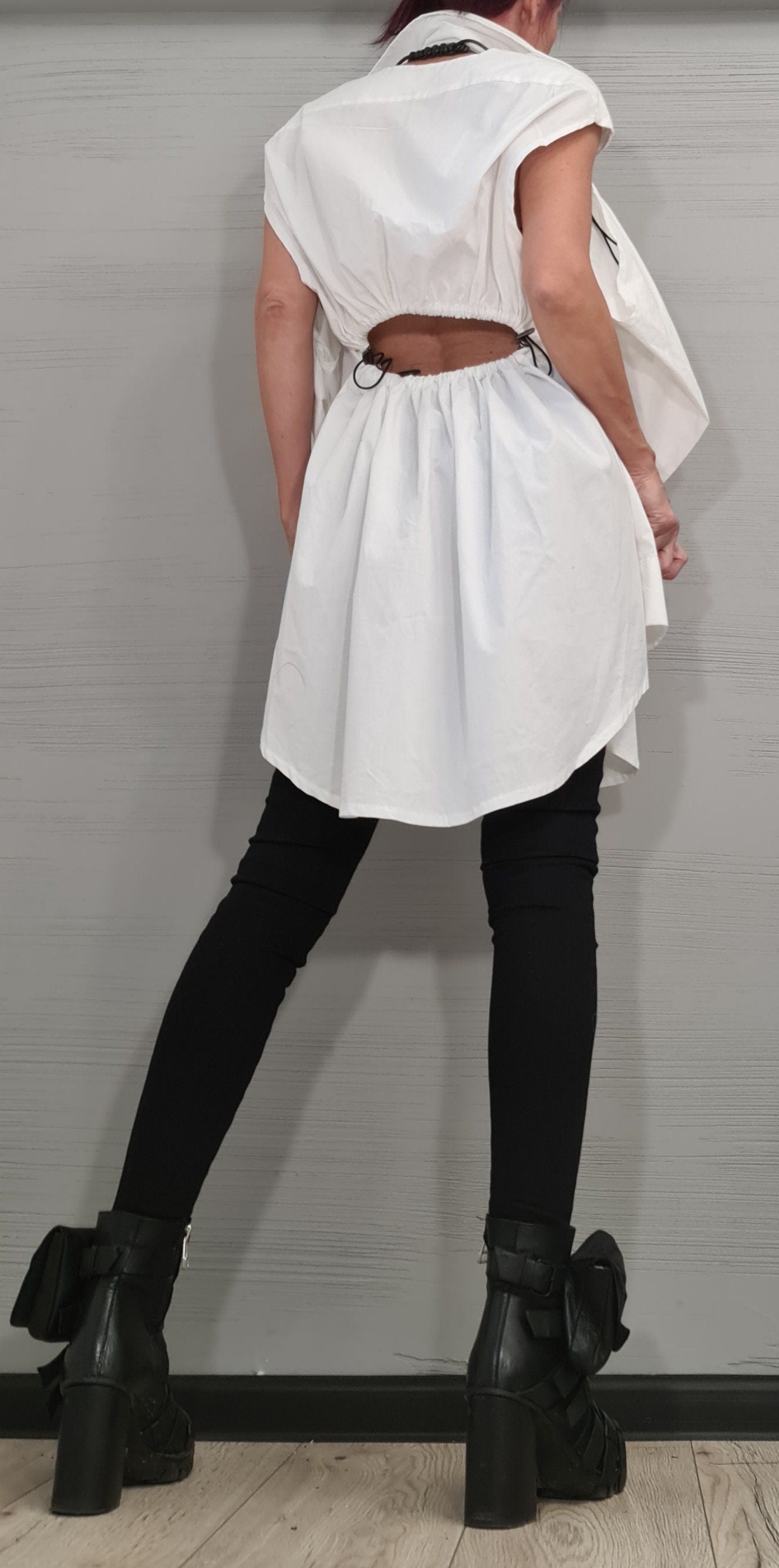 Deconstructed White Shirt, Sexy Open Back, Long Shirt, Avant Garde Loose Shirt, Extravagant Shirt, Tunic Shirt, Long Short Sleeve