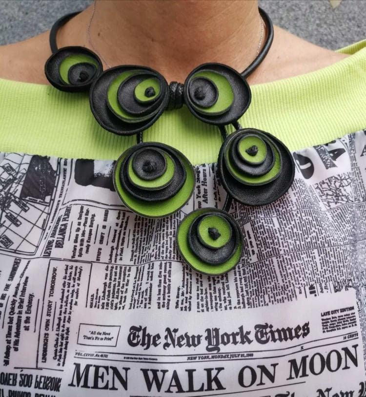 Red Flower Leather Necklace, Extravagant Leather Jewelry, HandMadeChristmas gift for her