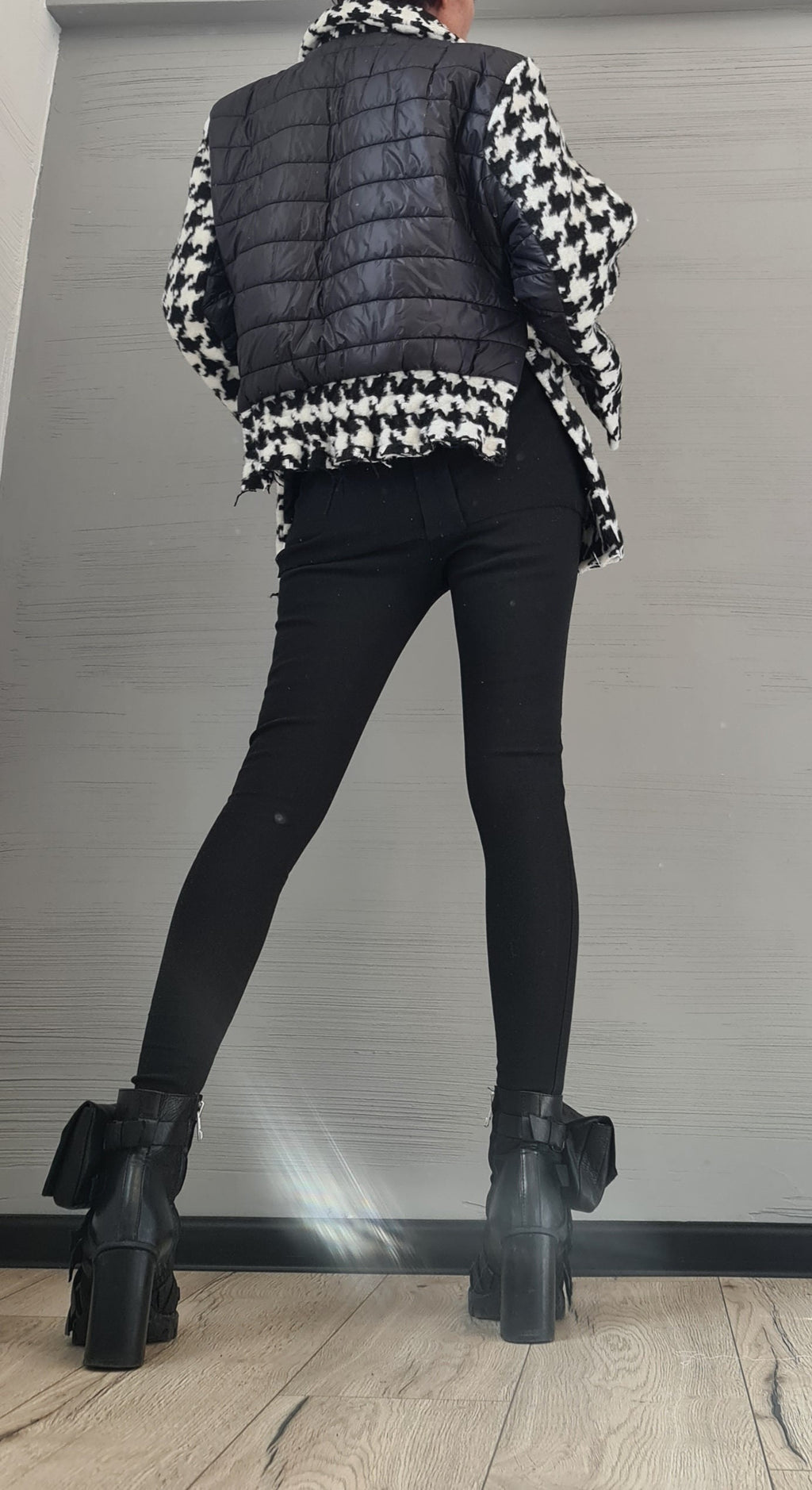 Extravagant Deconstructed Coat, Black and white pepita print, Wool Coat, Winter Coat, Plus Size Clothing, Oversize Coat,  Wool Warm Coat