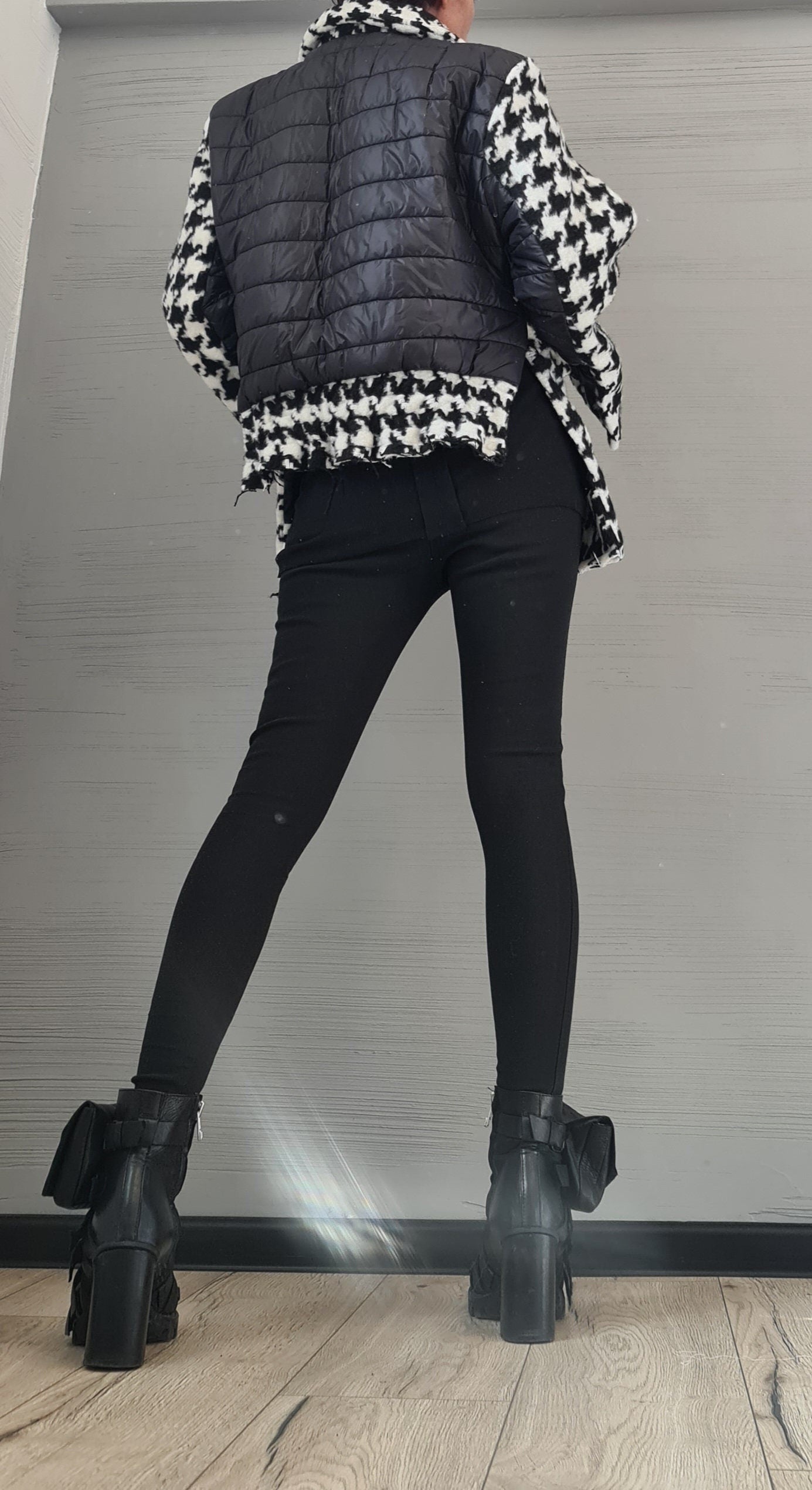 Extravagant Deconstructed Coat, Black and white pepita print, Wool Coat, Winter Coat, Plus Size Clothing, Oversize Coat,  Wool Warm Coat