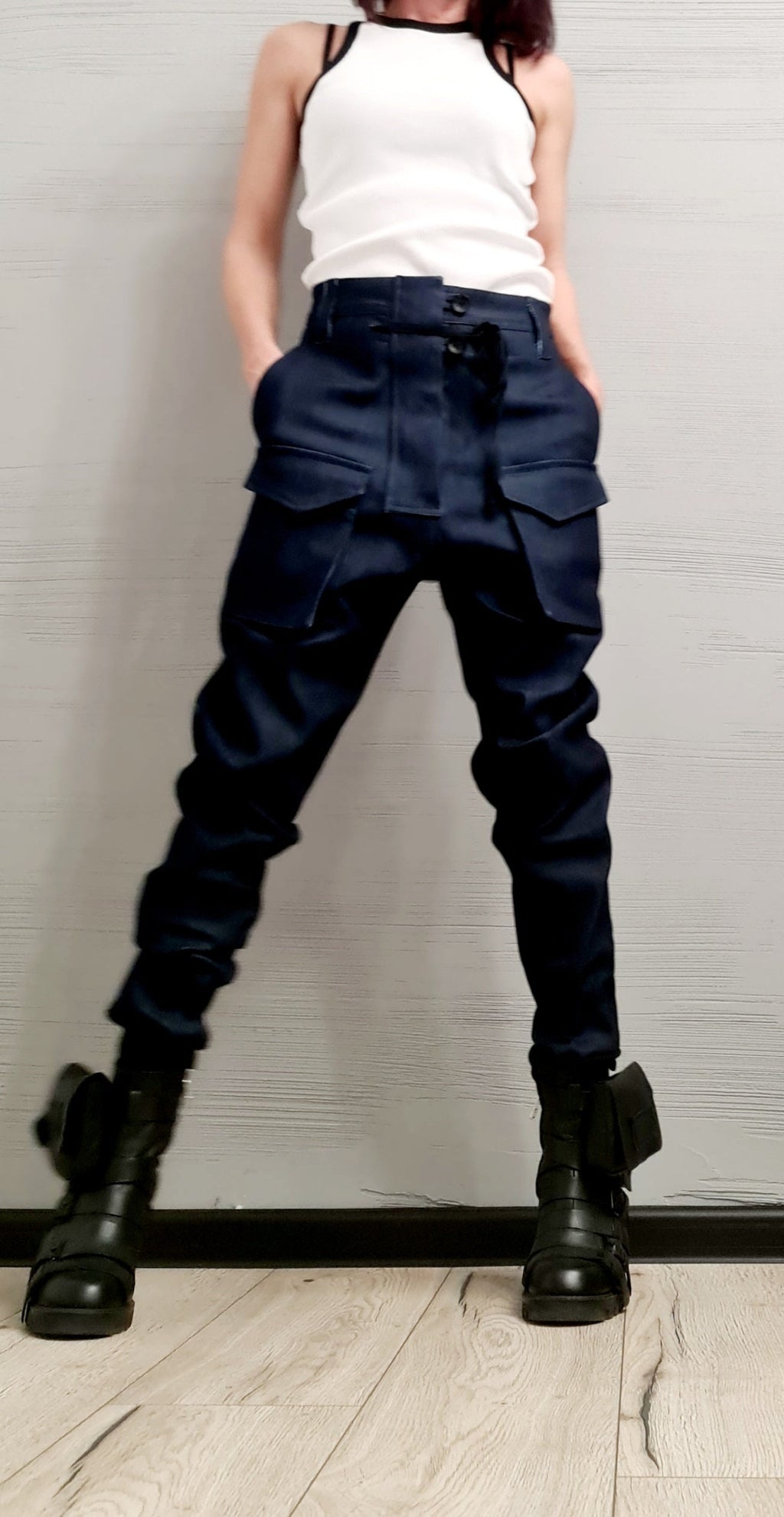 Extravagant Denim Pants, Harem Casual Pants, Urban Pants, Loose Pants, Punk Pants, Gothic Pants, Outer pockets, New collection