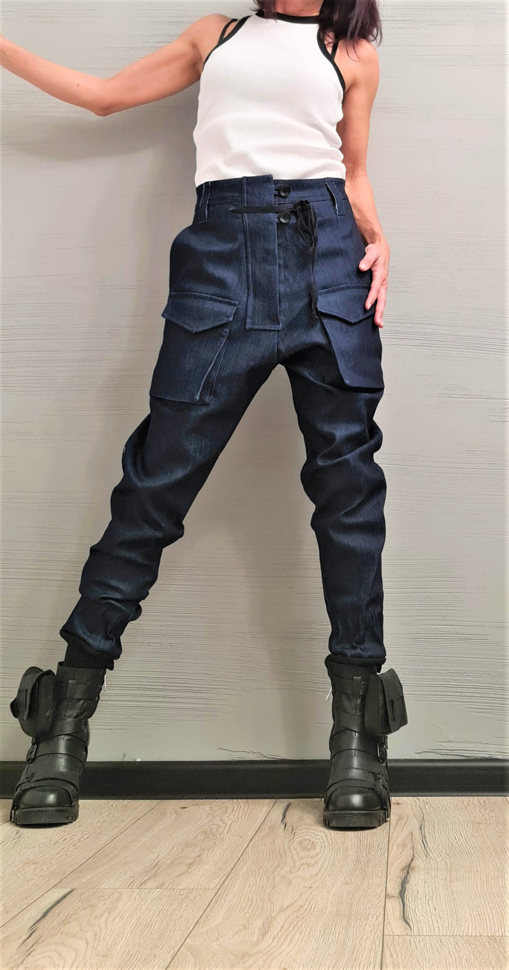 Extravagant Denim Pants, Harem Casual Pants, Urban Pants, Loose Pants, Punk Pants, Gothic Pants, Outer pockets, New collection
