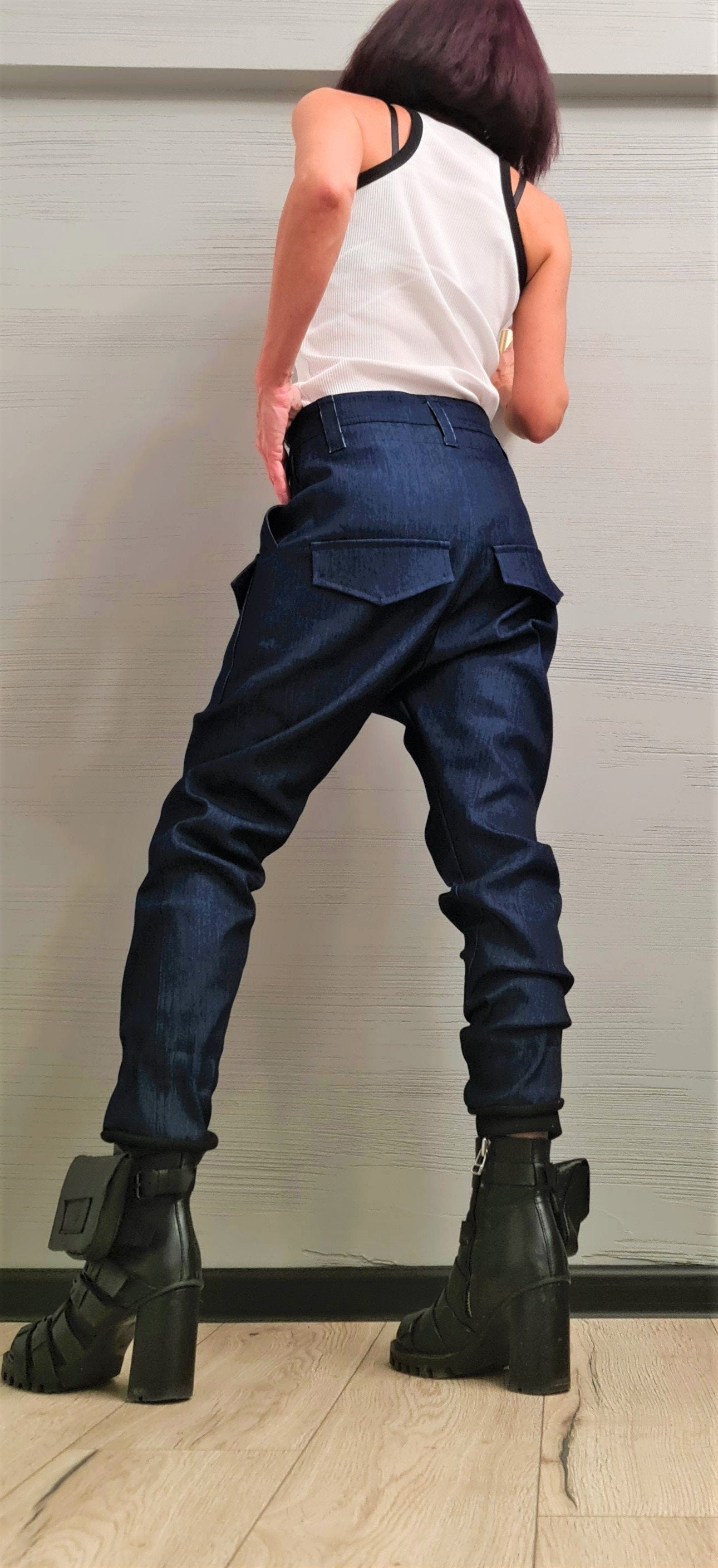 Extravagant Denim Pants, Harem Casual Pants, Urban Pants, Loose Pants, Punk Pants, Gothic Pants, Outer pockets, New collection