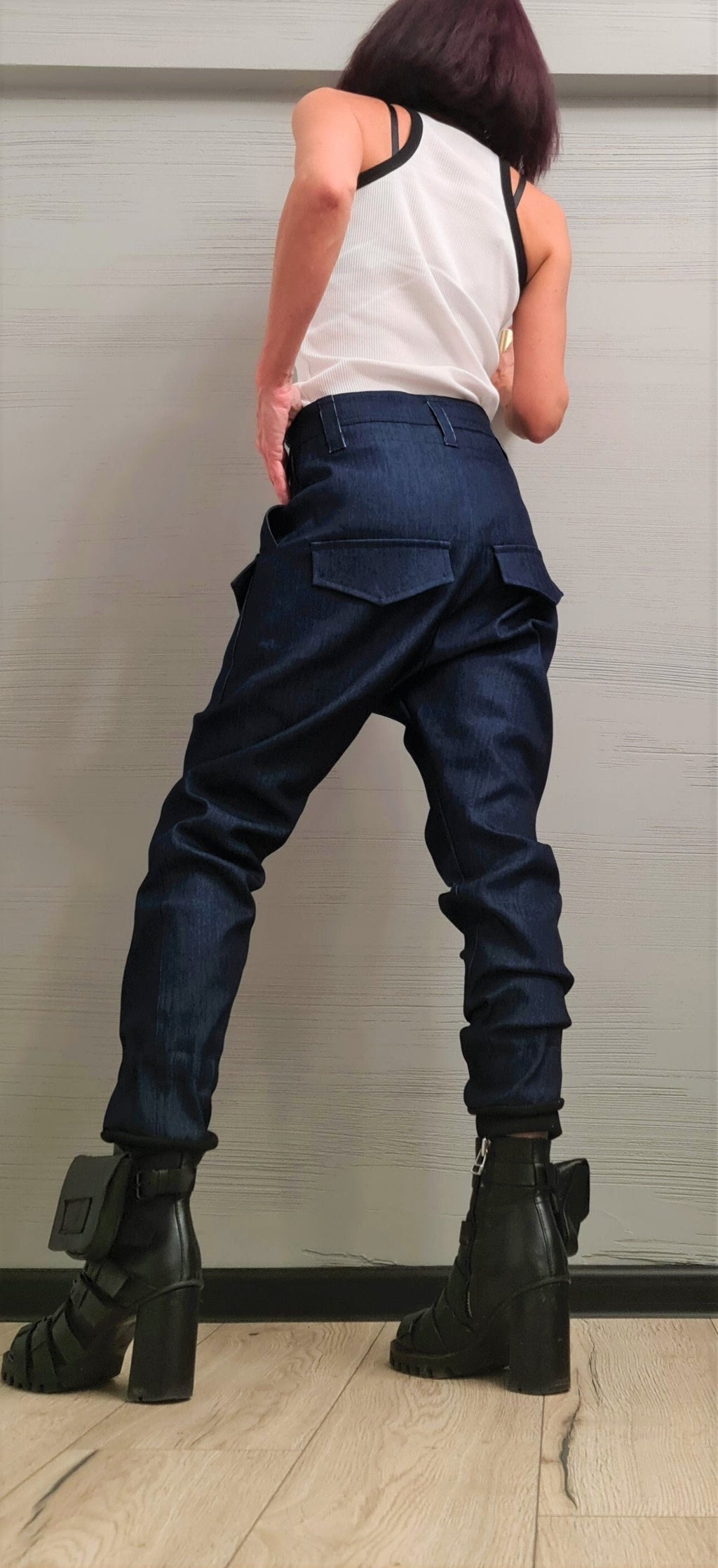 Extravagant Denim Pants, Harem Casual Pants, Urban Pants, Loose Pants, Punk Pants, Gothic Pants, Outer pockets, New collection