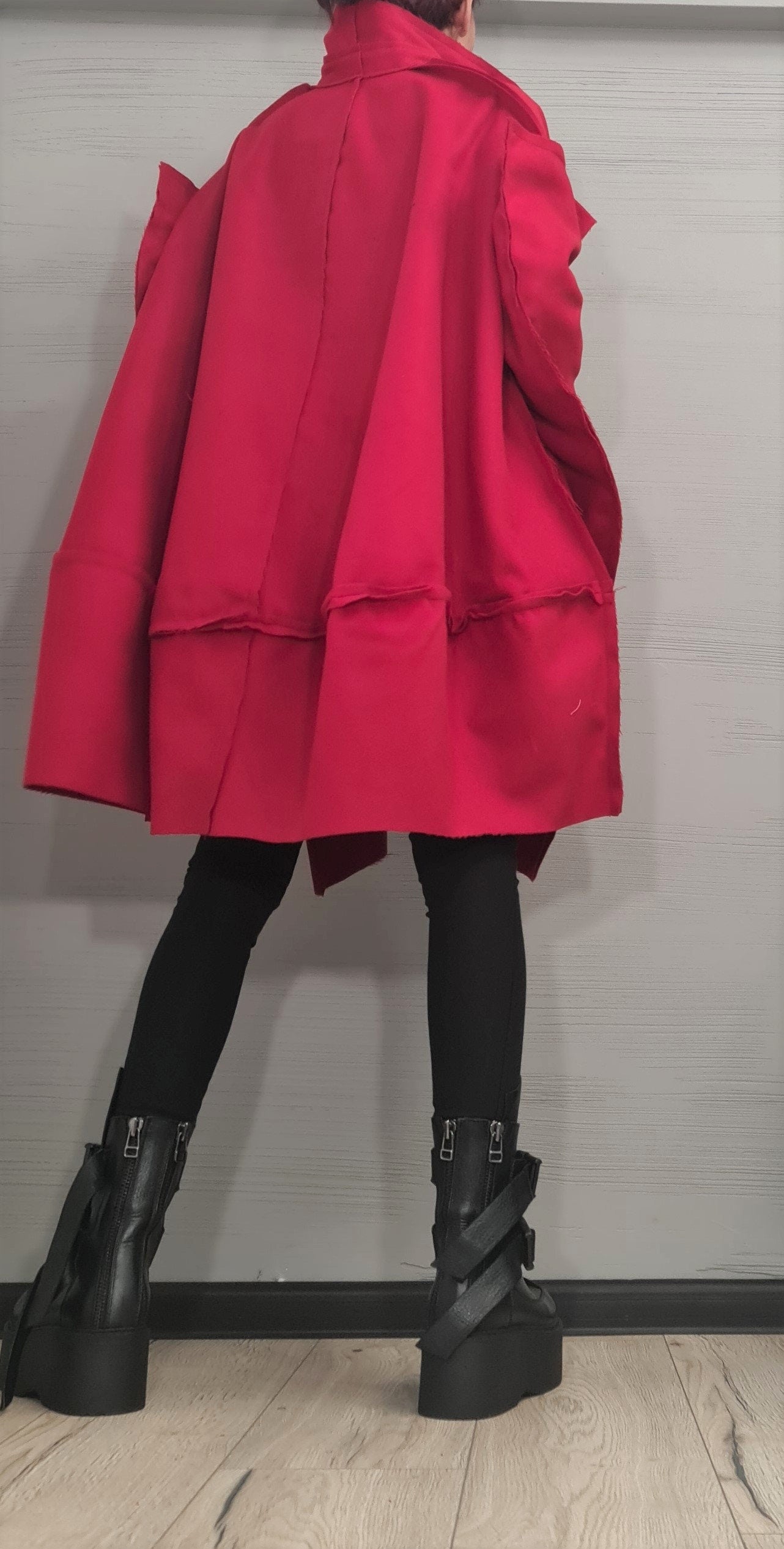 Extravagant Deconstructed Coat, RED Coat, Wool Coat, Winter Coat, Plus Size Clothing, Oversize Coat, Warm Coat, New collection