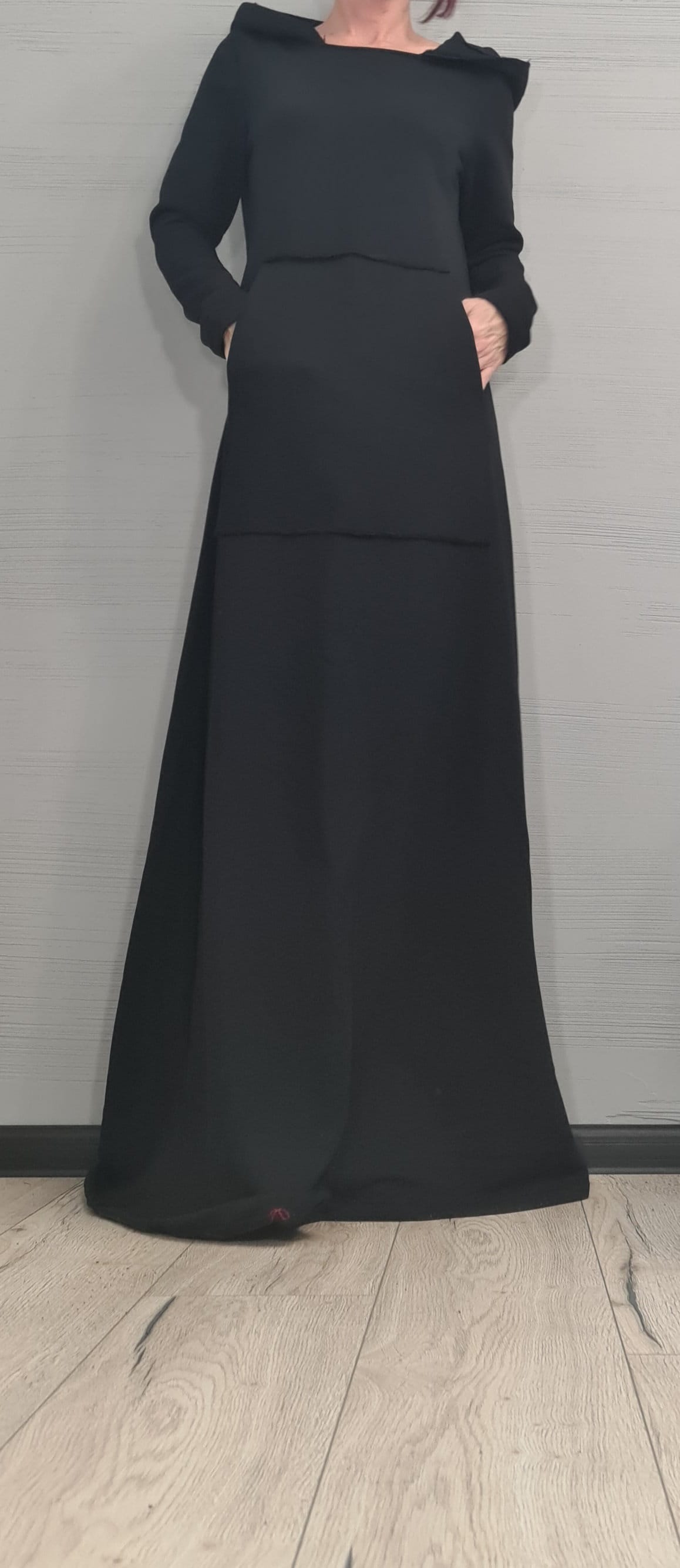 Long Hooded Dress, Black Dress, Plus Size Clothing, Cotton Dress, Extravagant Dress, Long Sleeve Dress, New collection