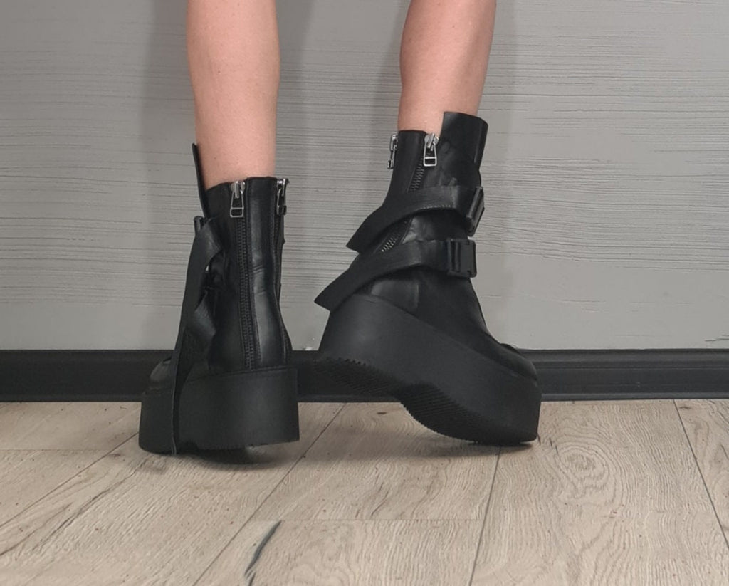 New collection Extravagant Black Platform Shoes, Platform All seasons, Gothic Women Boots, Leather Ankle Boots, Grunge Boots