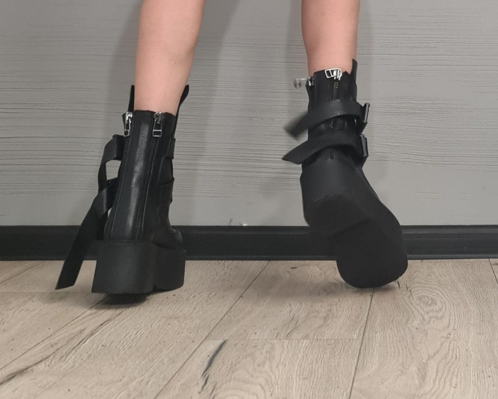 New collection Extravagant Black Platform Shoes, Platform All seasons, Gothic Women Boots, Leather Ankle Boots, Grunge Boots