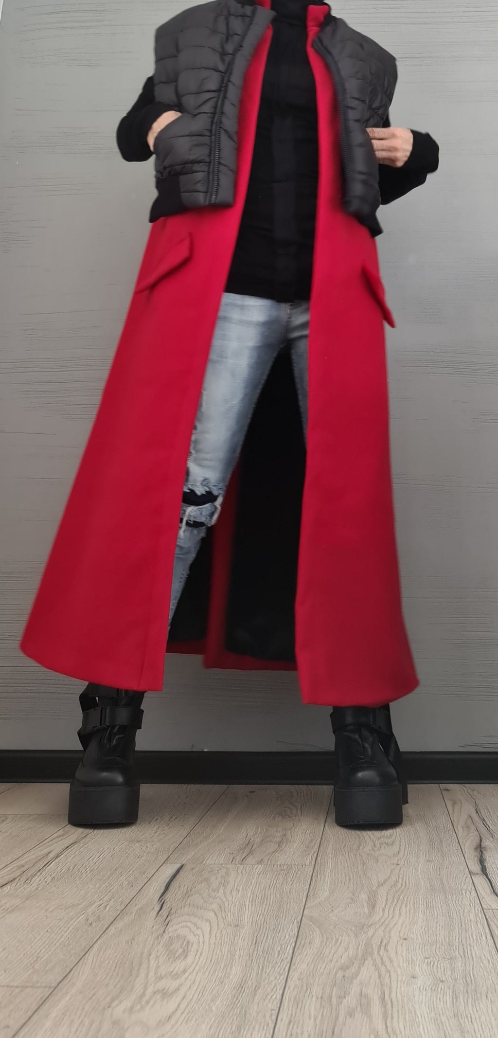 New collection Double vest, Asymmetric Sleeveless Vest, Long Short Vest,  Black Red Vest, Extravagant Vest, Designer Vest, Two-piece Vest