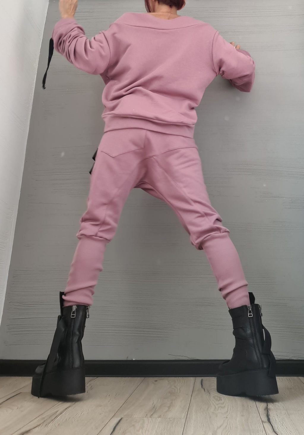 New collection Ash roses Set, Extravagant Women Set, Casual Cotton Sport Set, Harem Pants, Asymmetric blouse, short long sleeves