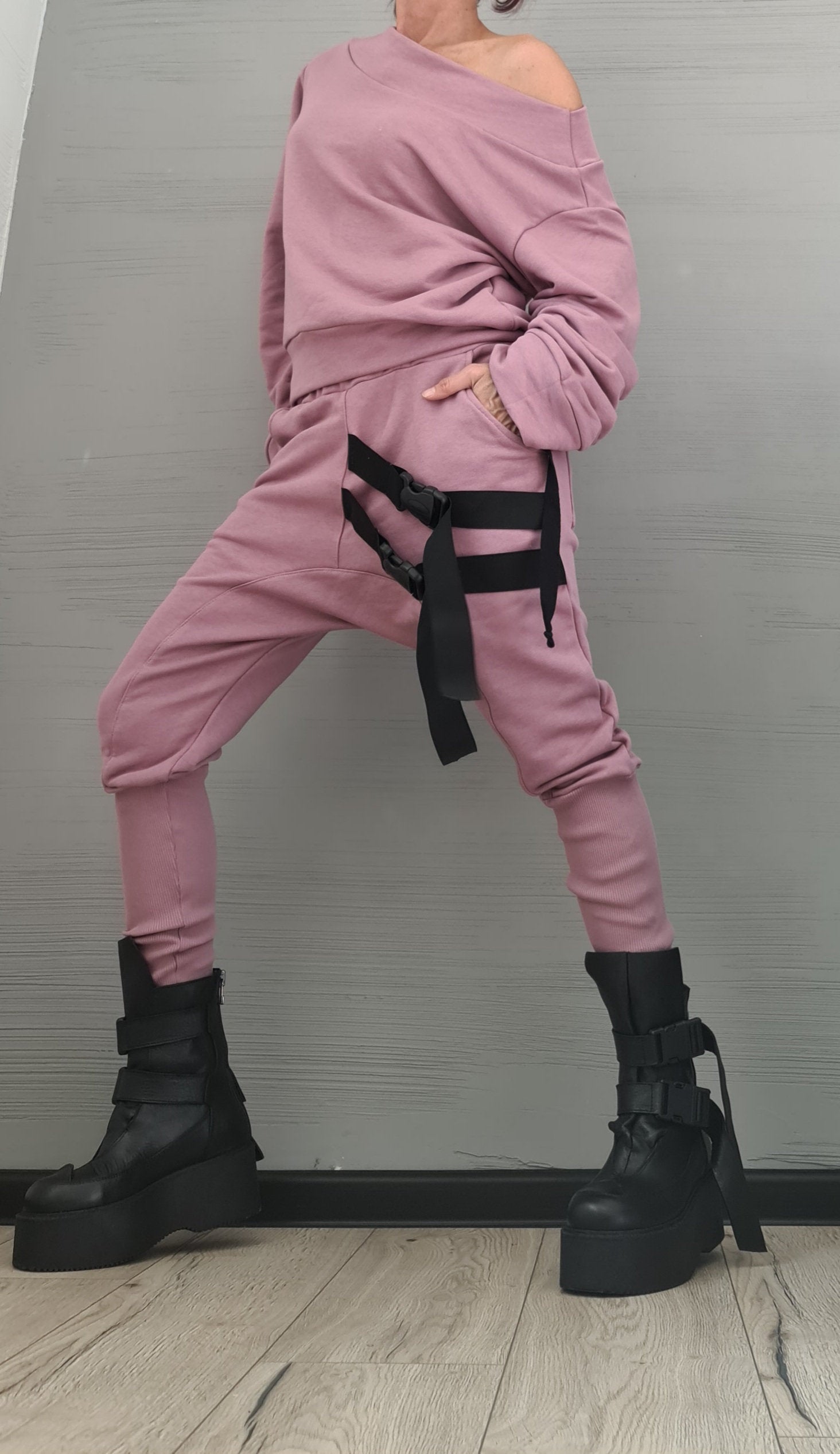 New collection Ash roses Set, Extravagant Women Set, Casual Cotton Sport Set, Harem Pants, Asymmetric blouse, short long sleeves