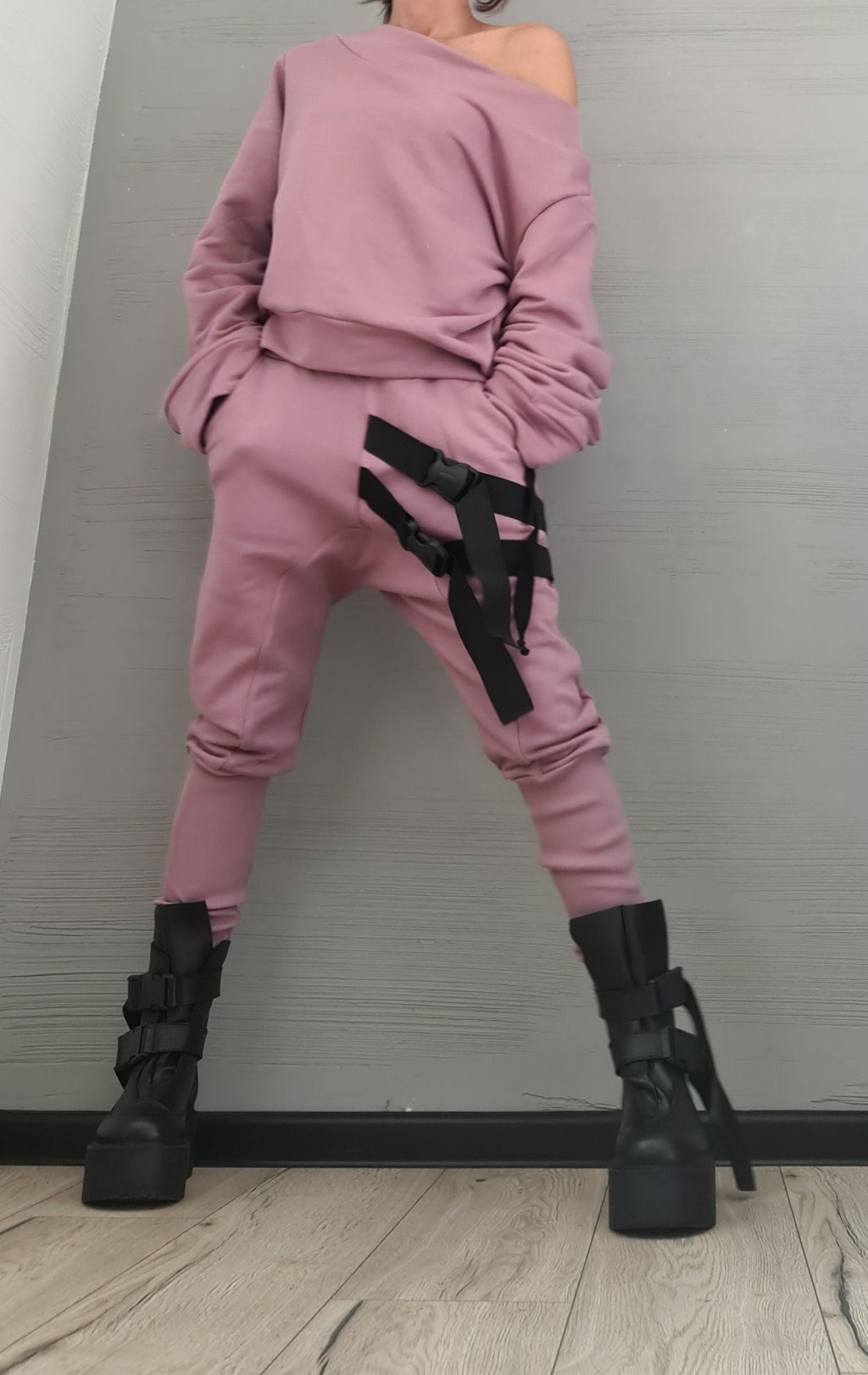 New collection Ash roses Set, Extravagant Women Set, Casual Cotton Sport Set, Harem Pants, Asymmetric blouse, short long sleeves