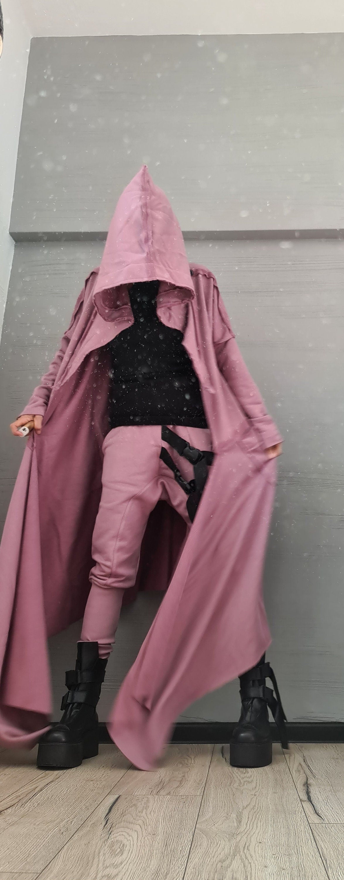 Extravagant Cotton Vest, Hooded Vest, Plus Size Clothing, Long Vest, Gothic Vest, Asymmetric Ash roses Vest New collection