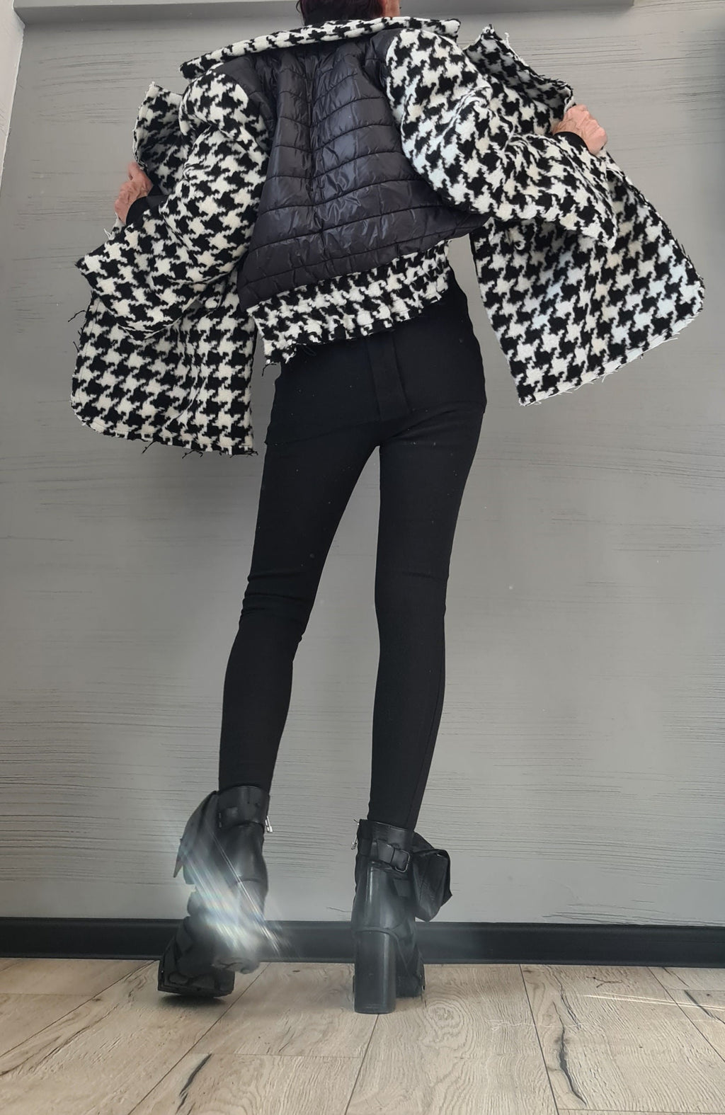 Extravagant Deconstructed Coat, Black and white pepita print, Wool Coat, Winter Coat, Plus Size Clothing, Oversize Coat,  Wool Warm Coat