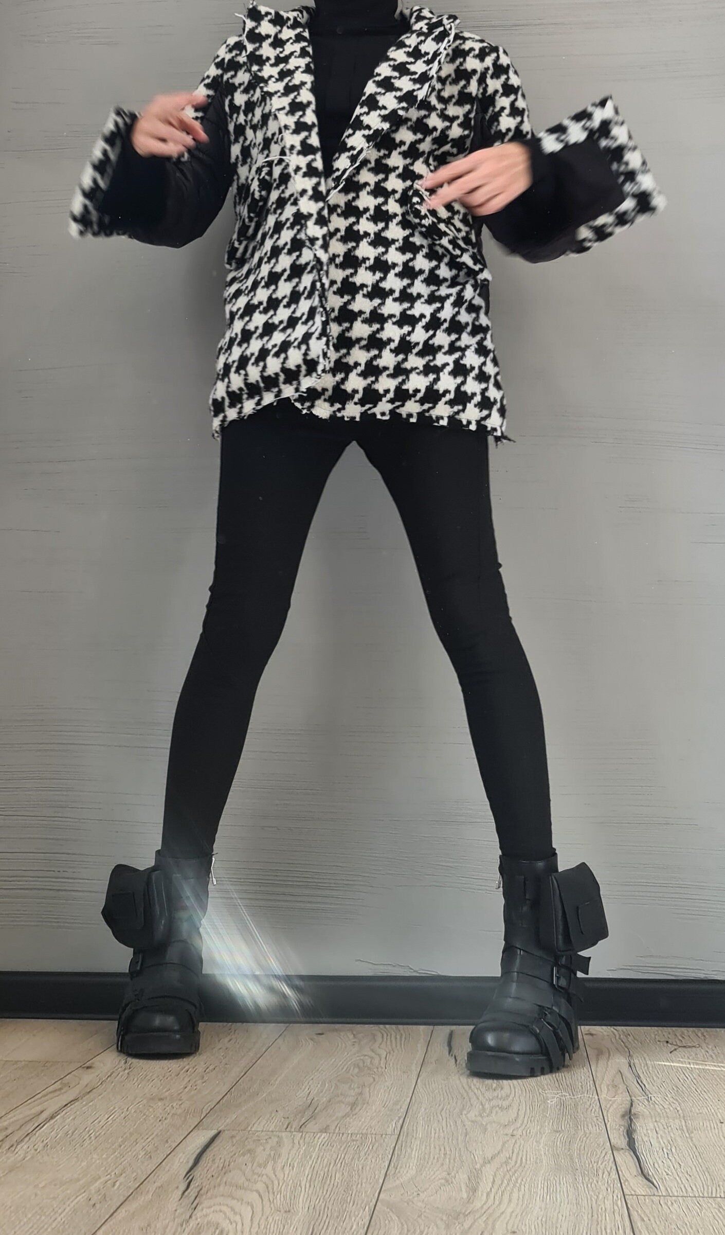 Extravagant Deconstructed Coat, Black and white pepita print, Wool Coat, Winter Coat, Plus Size Clothing, Oversize Coat,  Wool Warm Coat