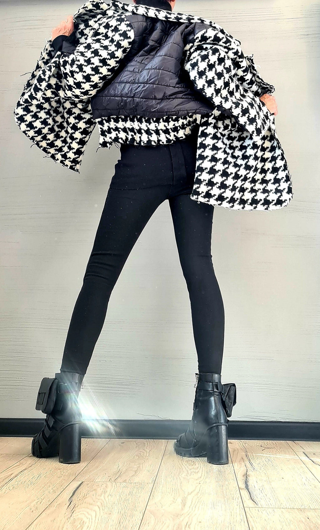 Extravagant Deconstructed Coat, Black and white pepita print, Wool Coat, Winter Coat, Plus Size Clothing, Oversize Coat,  Wool Warm Coat