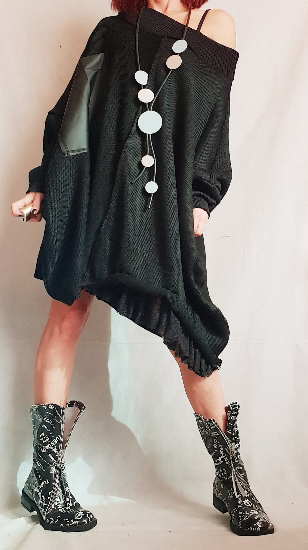 Asymmetrical BlackTunic, Avant Garde Tunic, Knitted Tunic, Deconstructed Top, Gothic tunic, Loose Long Sleeve Top,New collection