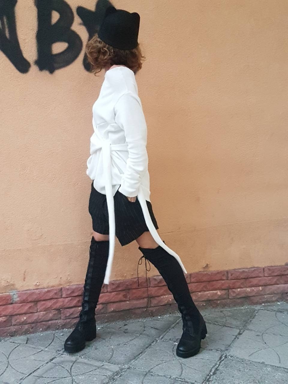 NEW Collection Knitted Sexy Fitted Top Blouse, Extravagant Top, Avant Garde Blouse, Sexy Top, White