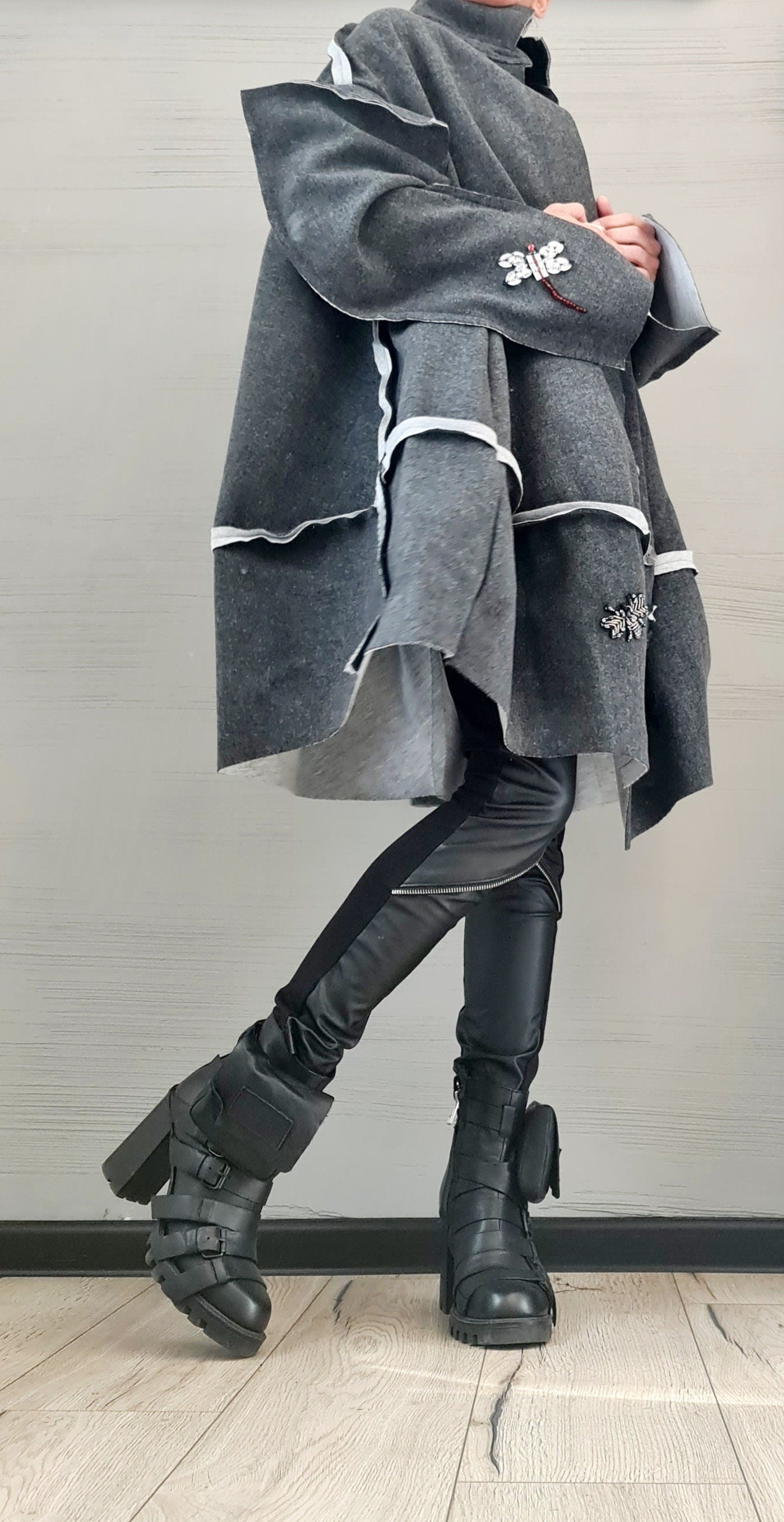 New collection Extravagant Deconstructed Coat, Grey Wool Coat Vest, Warm Coat Vest, Plus Size Clothing, Oversize Coat